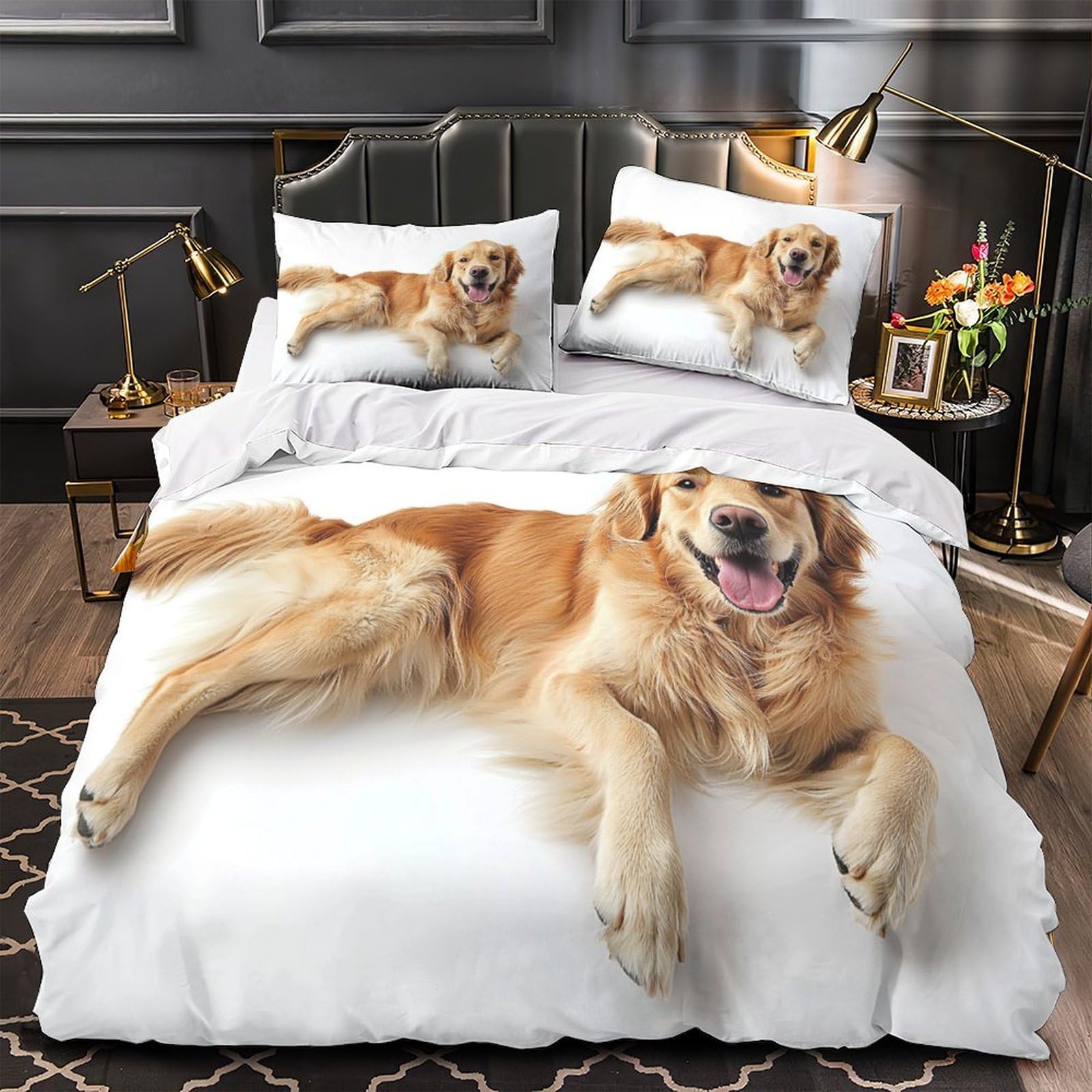 Housse de couette Golden Retriever hypoallergénique avec fermeture éclair