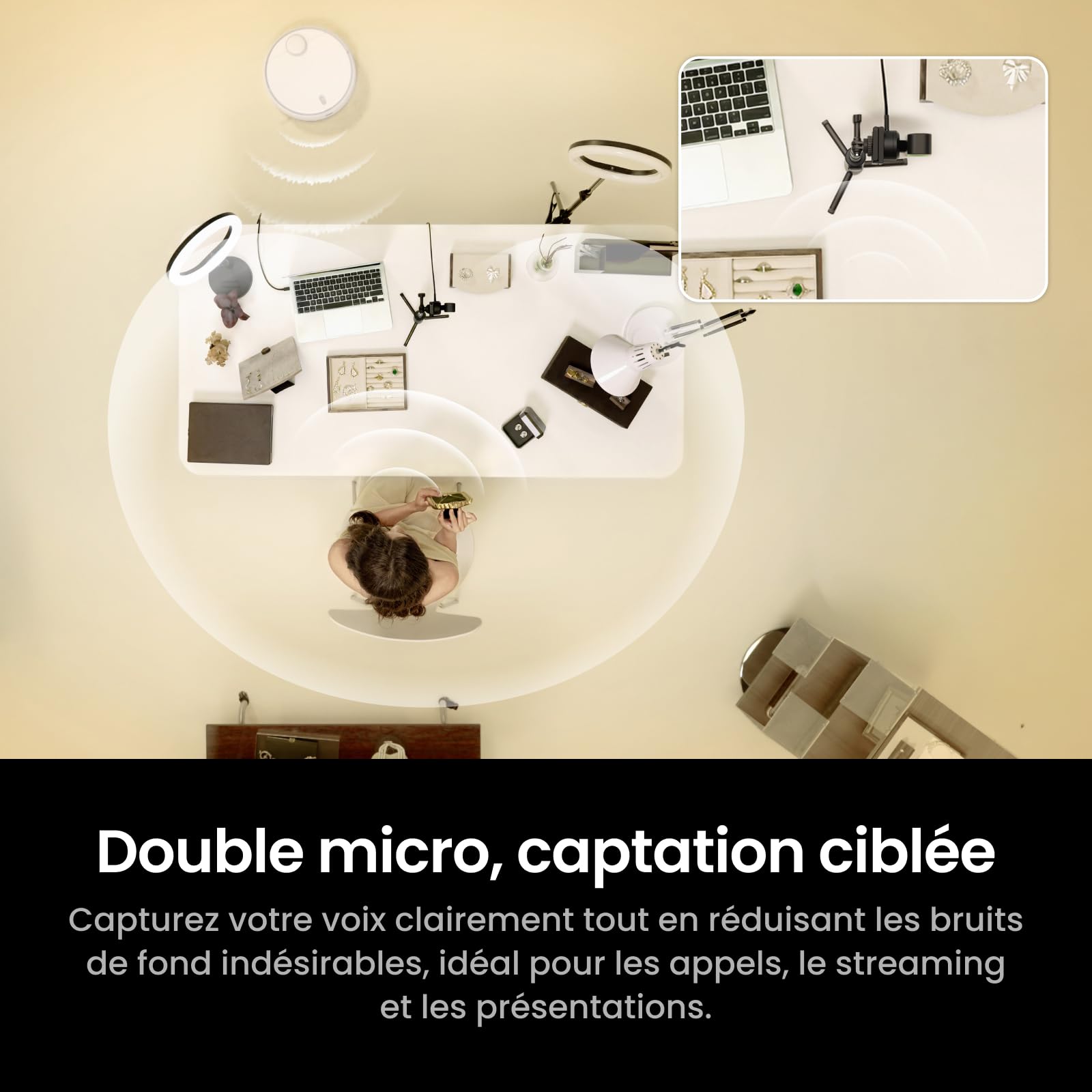 Insta360 Link 2C Pro – Webcam 4K pour PC/Mac, capteur 1/1,3”, Basse lumière, Cadrage Auto, HDR, micros directionnels, réduction de Bruit, Compatible Stream Deck, Zoom, Teams
