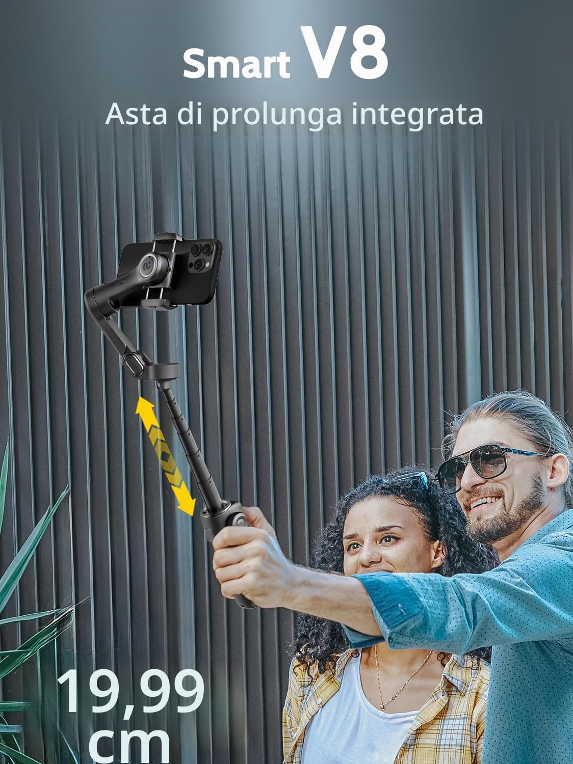 AOCHUAN Stabilizzatore cardanico a 3 assi con asta di estensione integrata da 7,8 pollici, gimbal per telefono Vlogging w/AI Tracking, giunto cardanico portatile per smartphone per iPhone con display