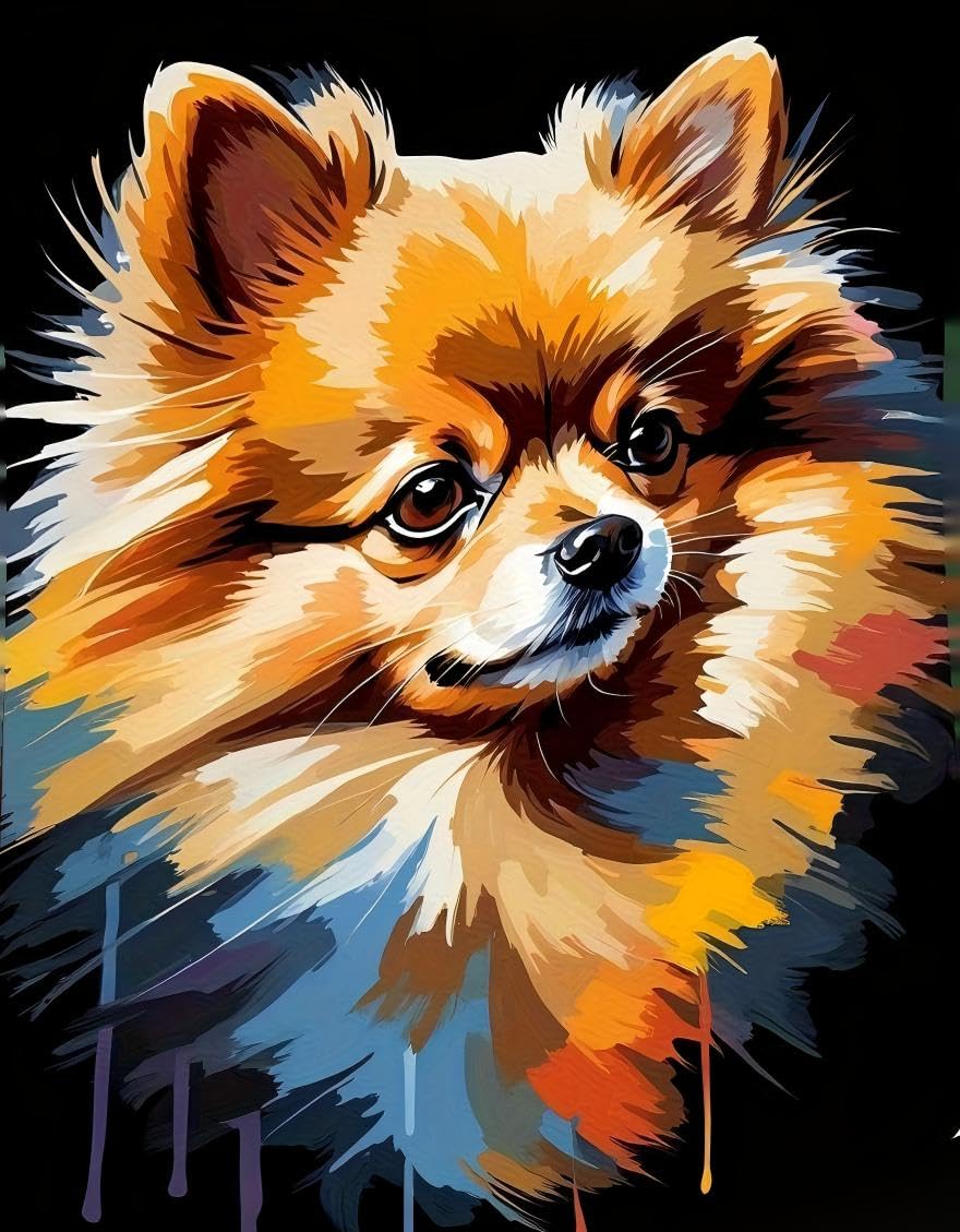 WANGWANGMIAO Paint by Numbers for Adults Pomeranian,DIY Painting by Numbers Kits on Canvas Hand Painted Artwork Gift Home Decoration 16x20inch，with Frame