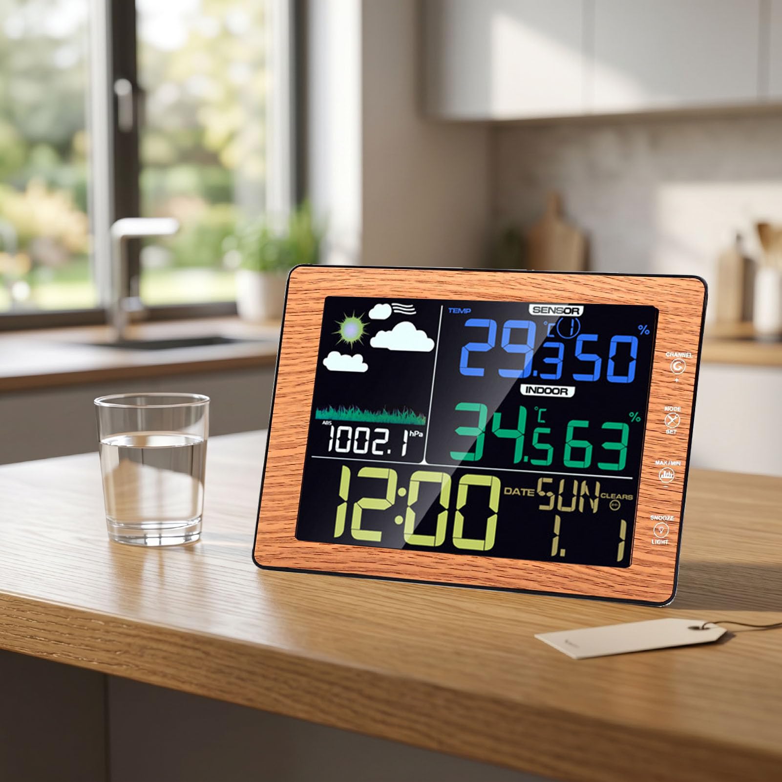 Wettervorhersagestation, Kabelloses Thermometer | Sprachgesteuerte Hintergrundbeleuchtung, 3 Helligkeitsstufen, Smart Night View, Wecker