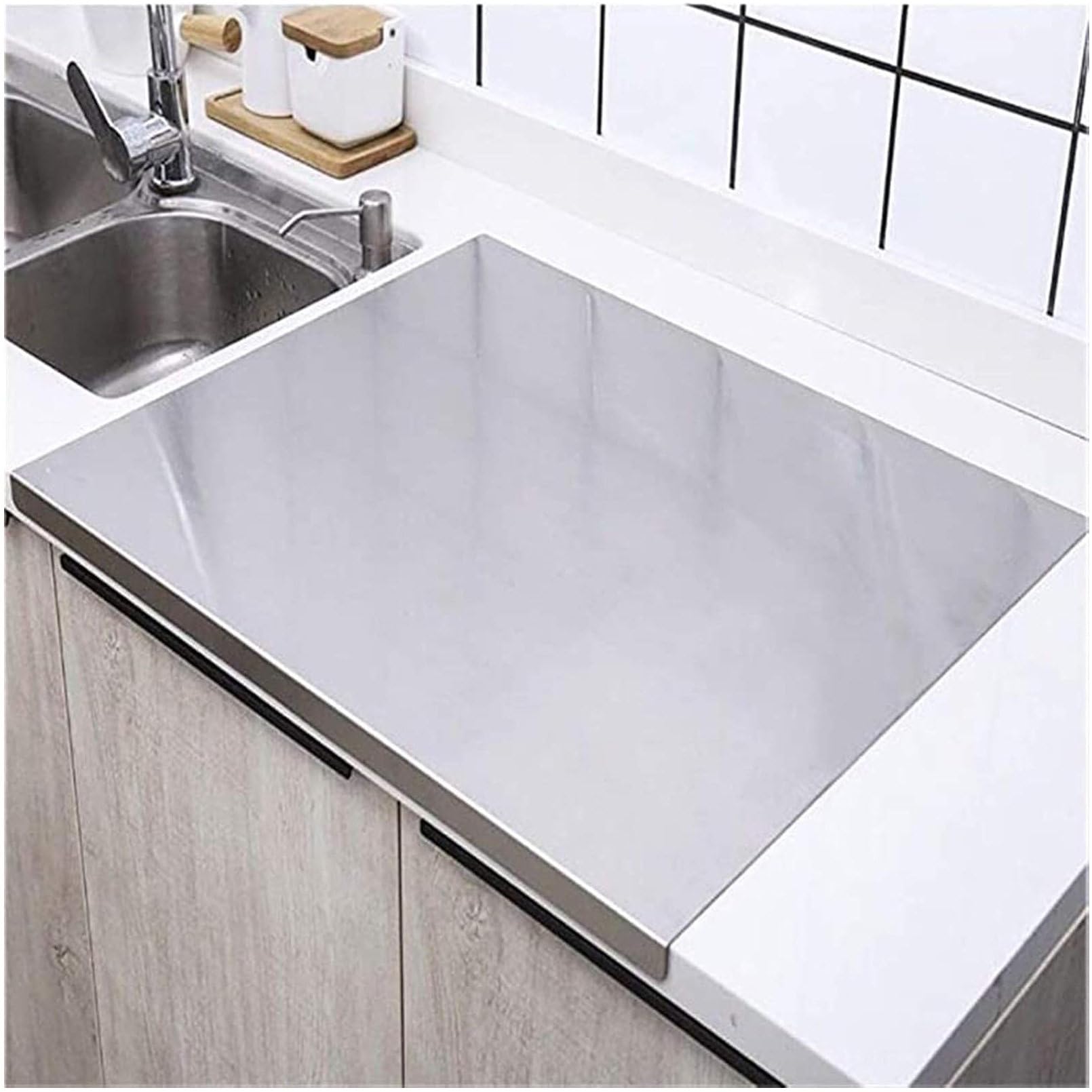 Stainless Steel Cutting Board with Lip, Heavy Duty Chopping Board for Kitchen Countertop, Ideal for Meat, Vegetables, Fruits, Bread, and Pizza