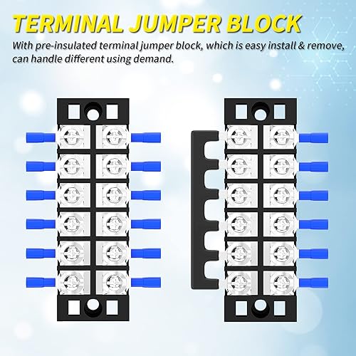 Vista 17 de Joinfworld Bloque de terminales 25A 600V Tira de terminales de tornillo de doble fila con tapa, bloque de terminales de cable preaislado de 8