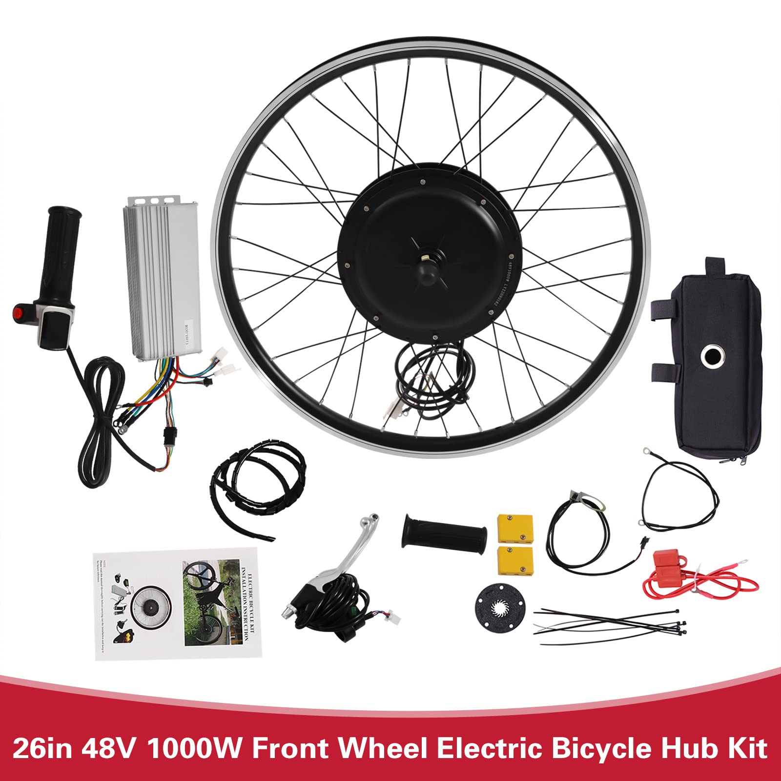 26 Zoll 48V 1000W E-Bike Vorderrad Umbausatz Motor Conversion Kit(außer Batterie) ohne Reifen