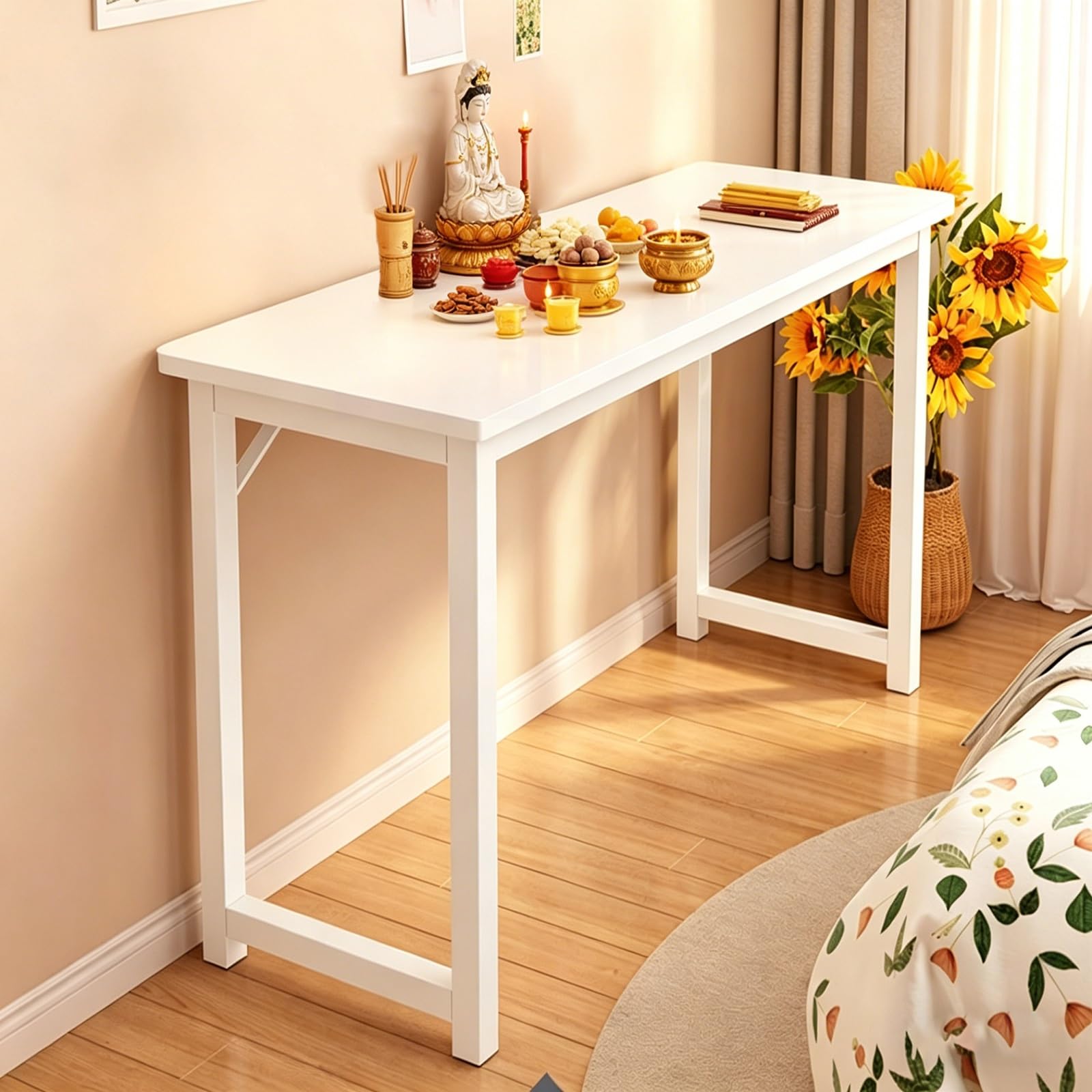 JNTFNE Prayer Meditation Table, Shrine Stand with Storage, Layered Buddha Altar Offering Pooja Metal Frame, for Living Room Bedroom Office, Temple(White 1,100cm/39.4in)