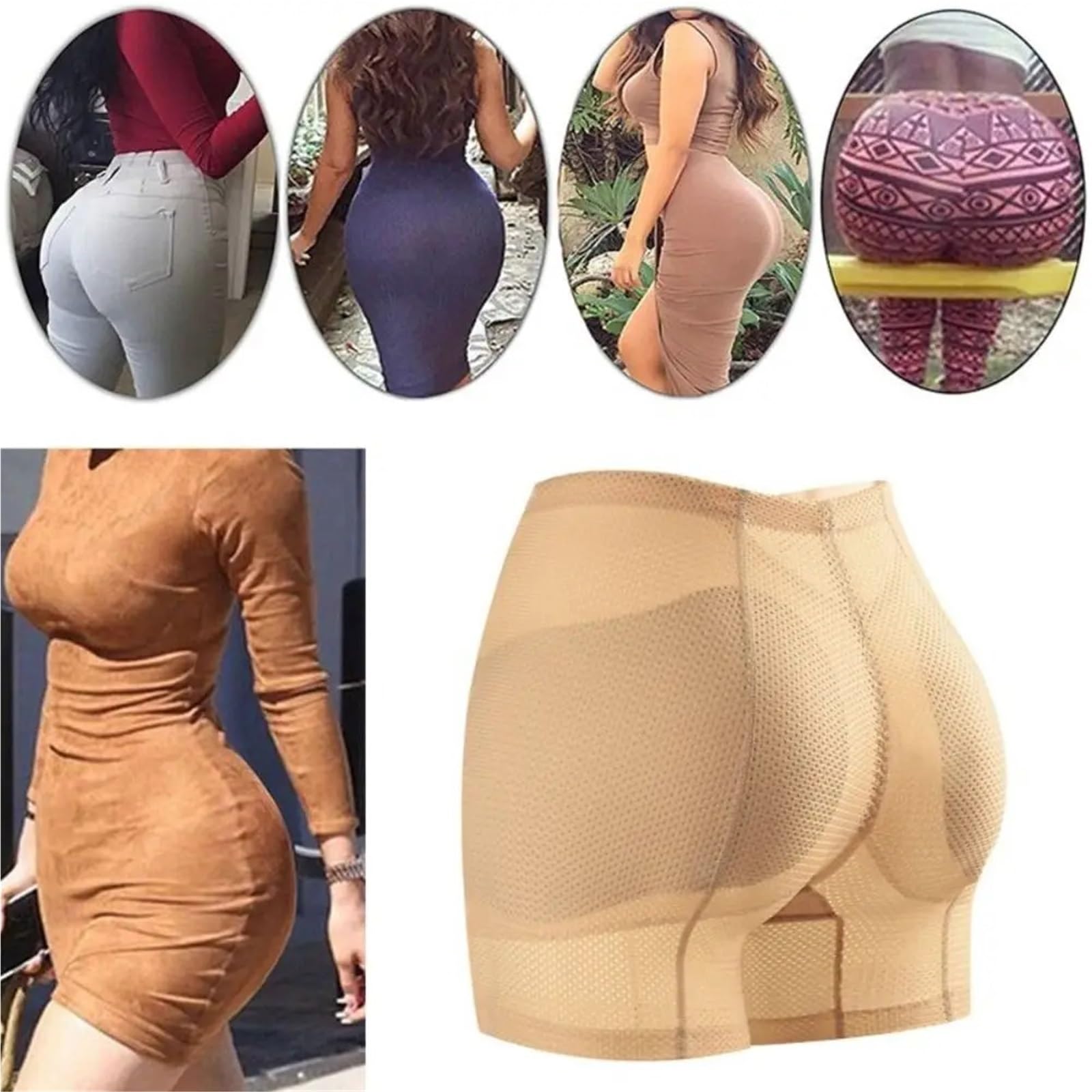 Shapewear Bragas Moldeadoras de Levantamiento de glúteos Transpirables - Realzador de Cadera Push-up con Ropa Interior Invisible con Control de Barriga(Beige-2XL)