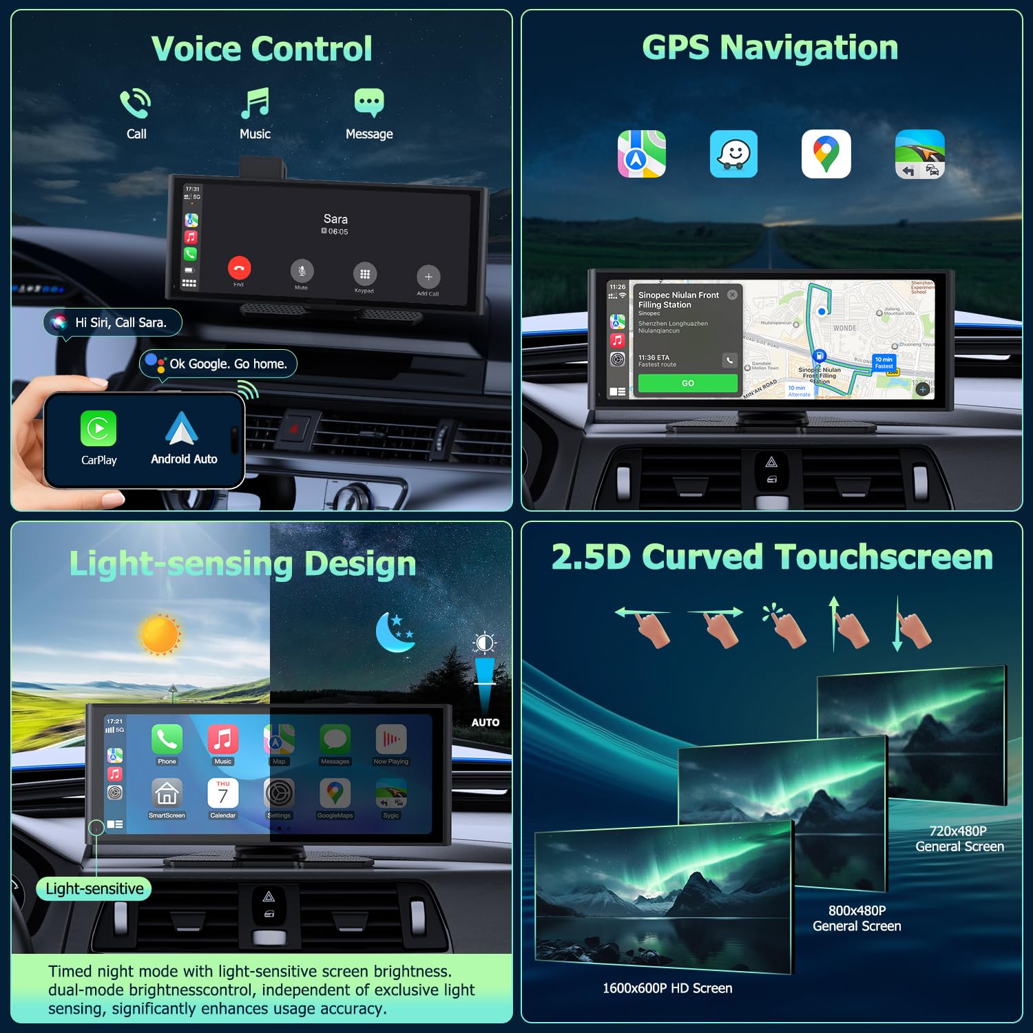 10,26" 4K CarPlay Display Android Auto, 4K Dashcam + 1080P Rückfahrkamera