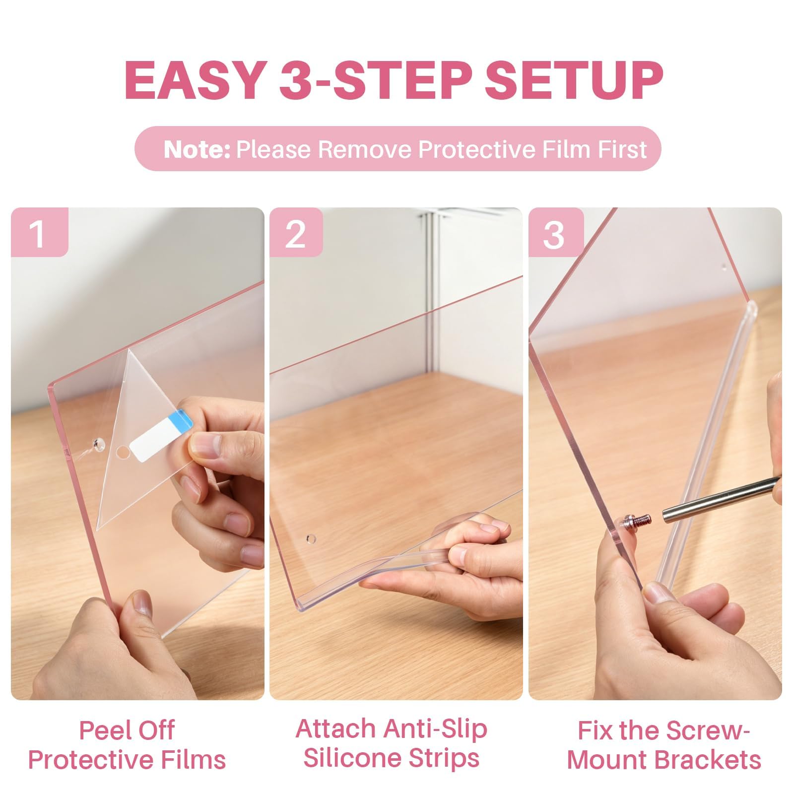 Monitor Memo Board Holder 14"x5"-Pink, Office Organization for Computer Sticky Note Holder, Space-Saving Under Monitor, Movable & Reusable, Cute Desk Accessories for Office & Home Desktop Decor view 5