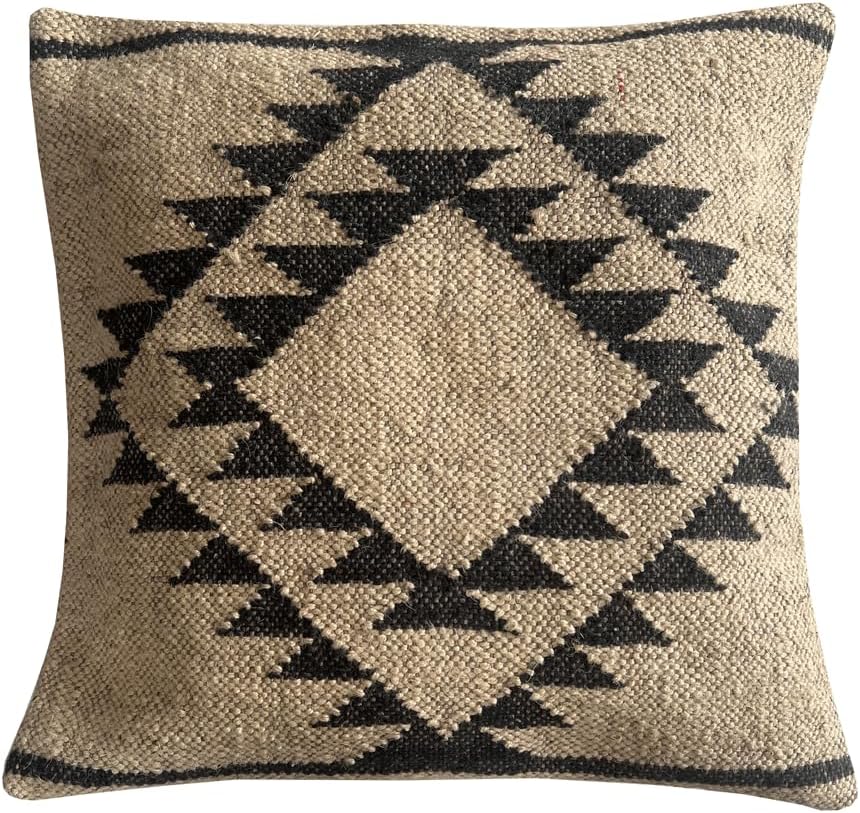 Indian Vintage Kilim Hand Loom Cushion Cover 18X18 Pillows Boho Ethnic Shams Jute Pillow Cases Rug Boho Black and White Jute 1