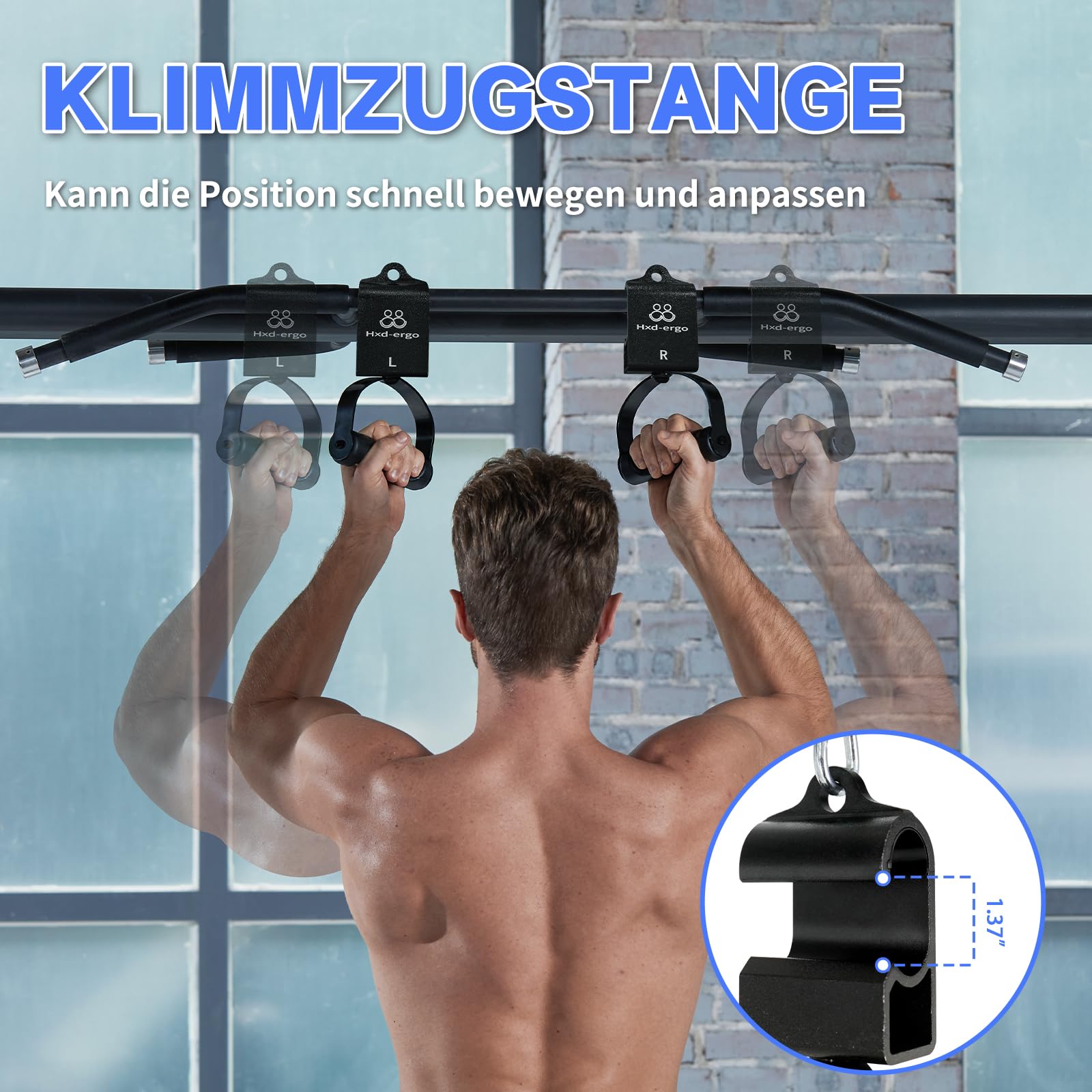HXD-ERGO LAT Pulldown Stange für Kabelmaschine Einhandgriff Doppel D Griff T-Stange V-Bar-Kabelbefestigung Bizeps-Curl-Trizeps Rückenkraft Trainingsgriff