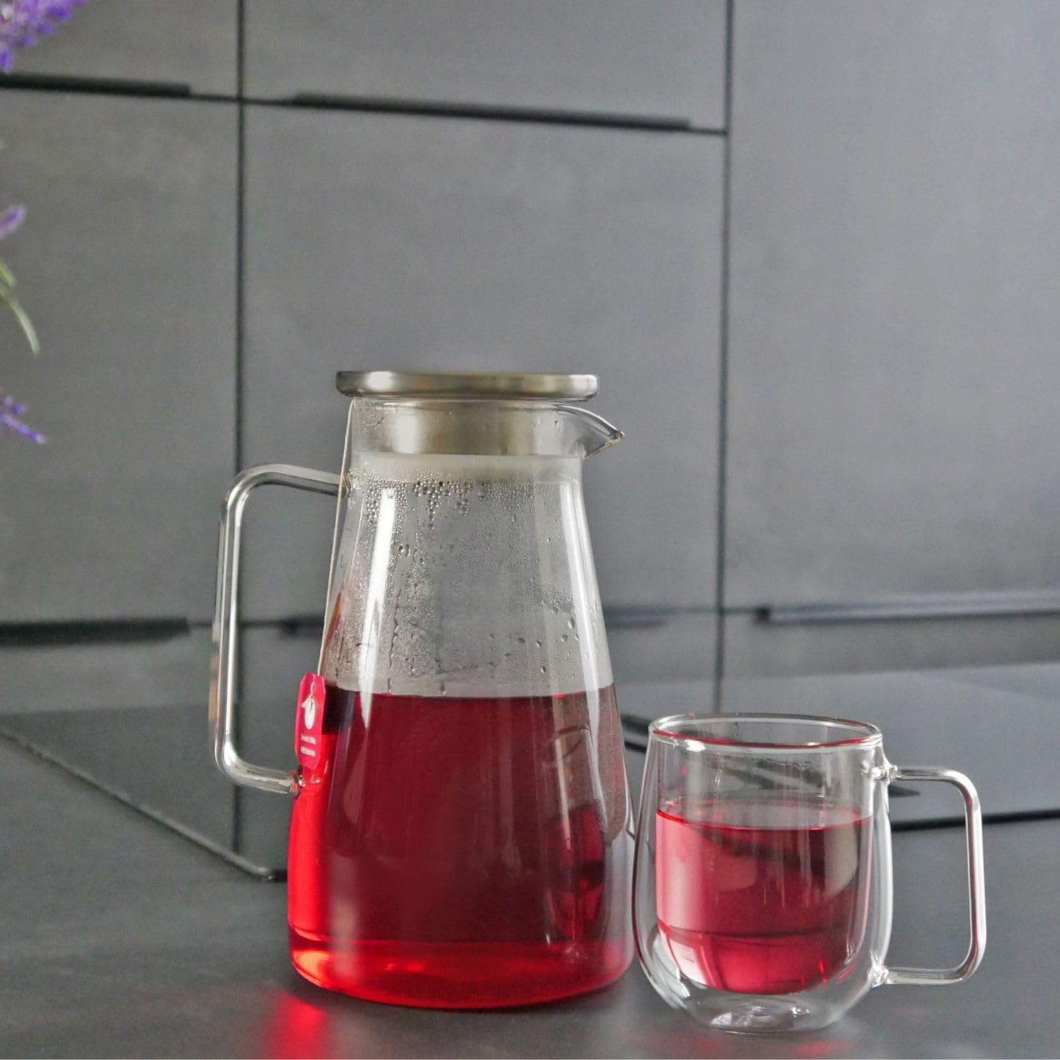 MGE - Brocca in Vetro con Coperchio - Bottiglia per Acqua e