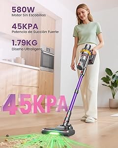 Aspiradora sin Cable, 1.8L Aspirador de Mano con Cepillo Antienredos, Pantalla Táctil, Carga de Pared, 6 en 1 Escoba Aspiradora, Ideal para Suelos Alfombras Pelo de Animales_1