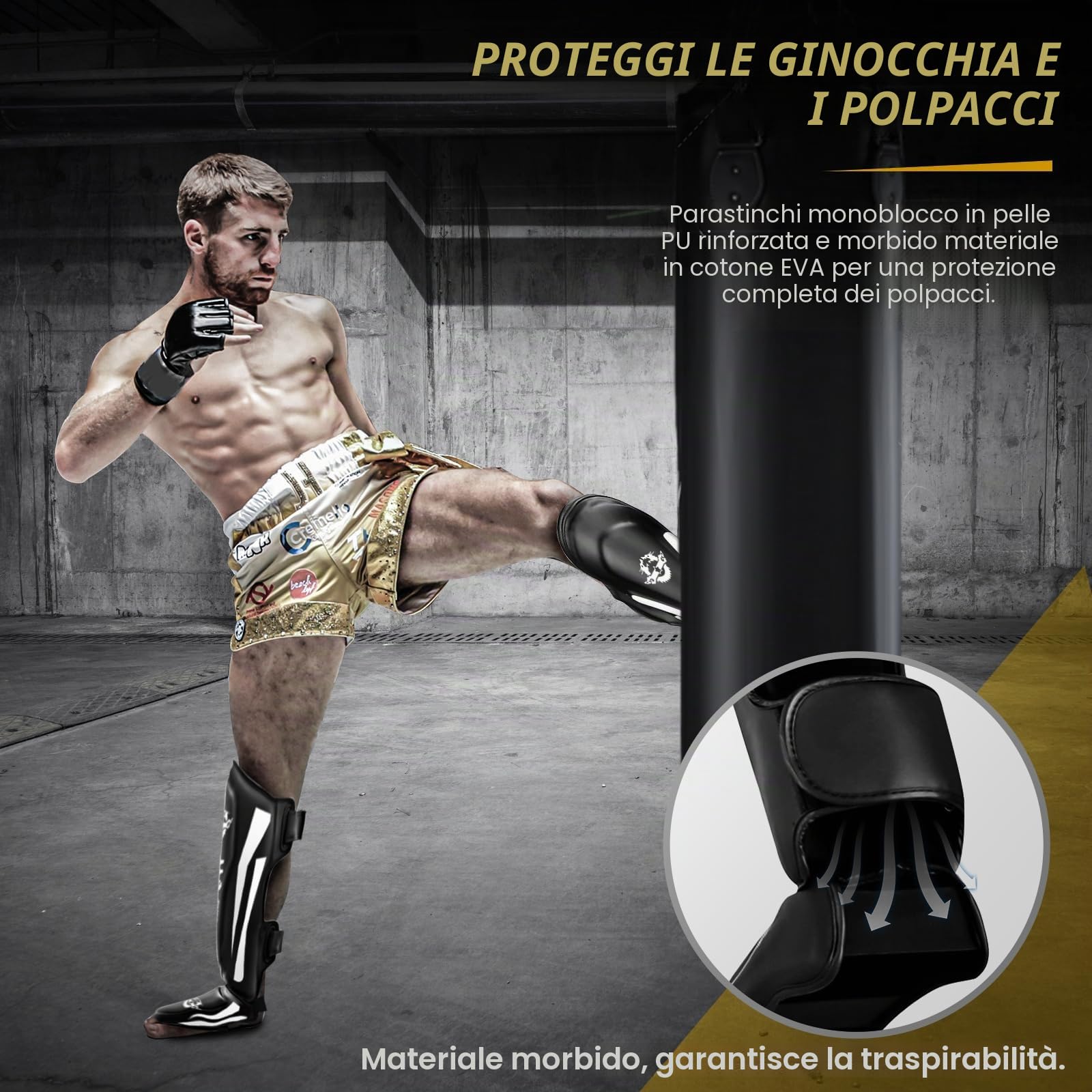 NZQXJXZ Parastinchi da Kick Boxing, Parastinchi da Muay Thai per Uomo,Donna | Parastinchi Regolabili con Protezione del Collo del Piede Parastinchi, Attrezzatura per l'Allenamento MMA e lo Sparring