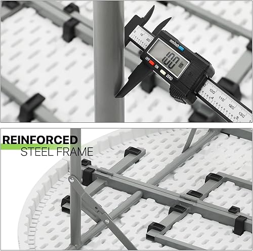 Miniatura 10 de Magshion Mesa plegable redonda de plástico con asa para interiores y exteriores, comedor, camping, picnic, fiesta, 4.5 pies, color blanco