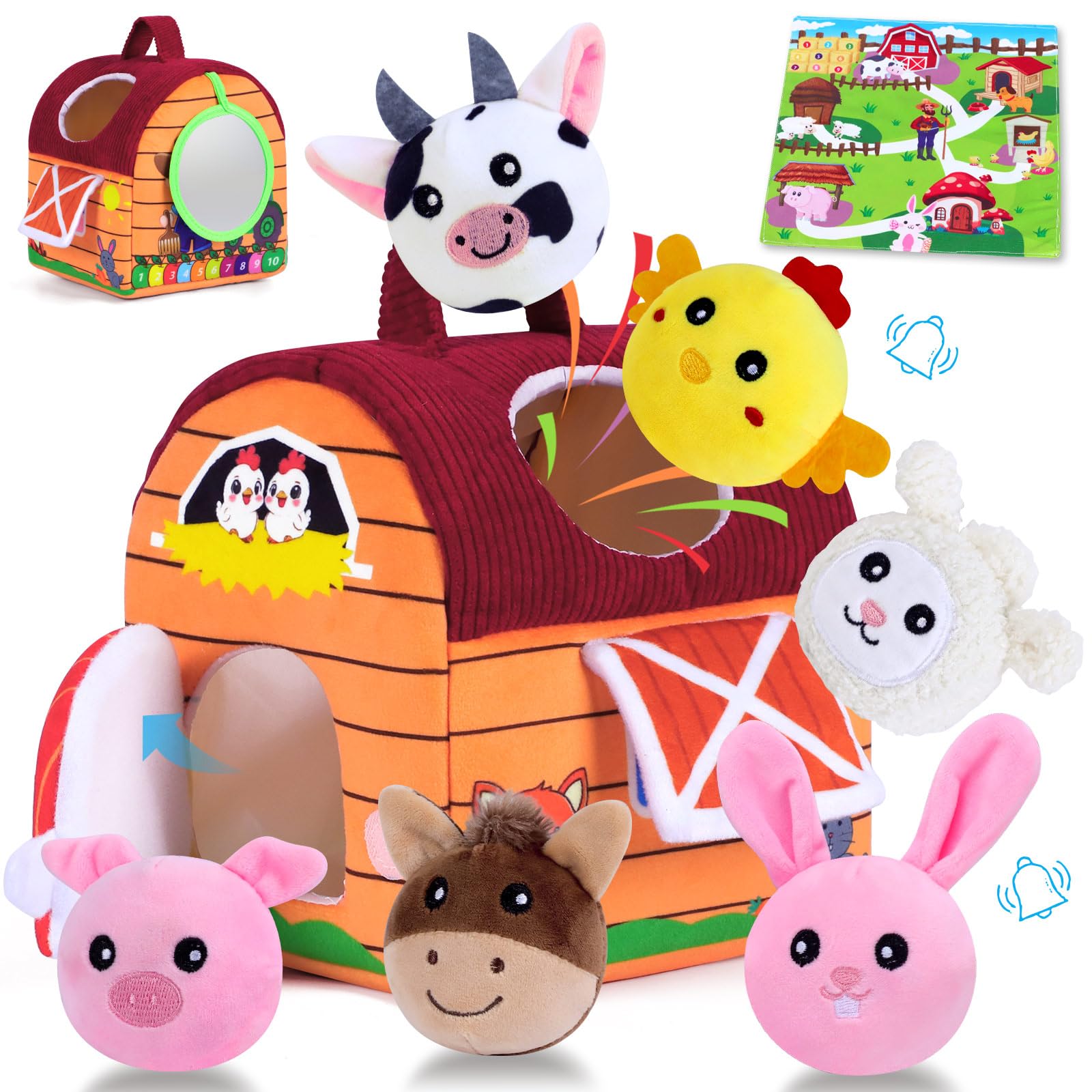 Baby Toys 6-12 Months, Little People Farm with Crinkle, Rattle & Squeaker – Little People Barn with Stuffed Farm Animals for Newborn Infants,