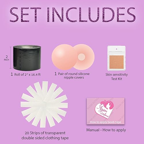 Miniatura 2 de Agam Intima Cinta adhesiva para levantamiento de senos, cinta corporal, cubiertas de pezones - pechos grandes, copa A-G - 20 cintas de ropa de doble