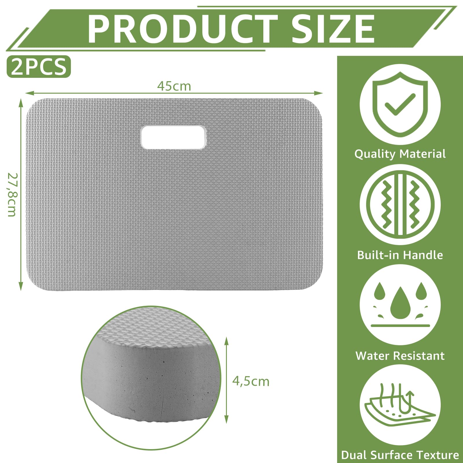 APACALI Lot de 3 coussins pour genoux de jardin, gris, 43 x 28 x 4 cm, épais, imperméables, multi-usages pour le travail, le yoga, le jardinage, le bain de bébé