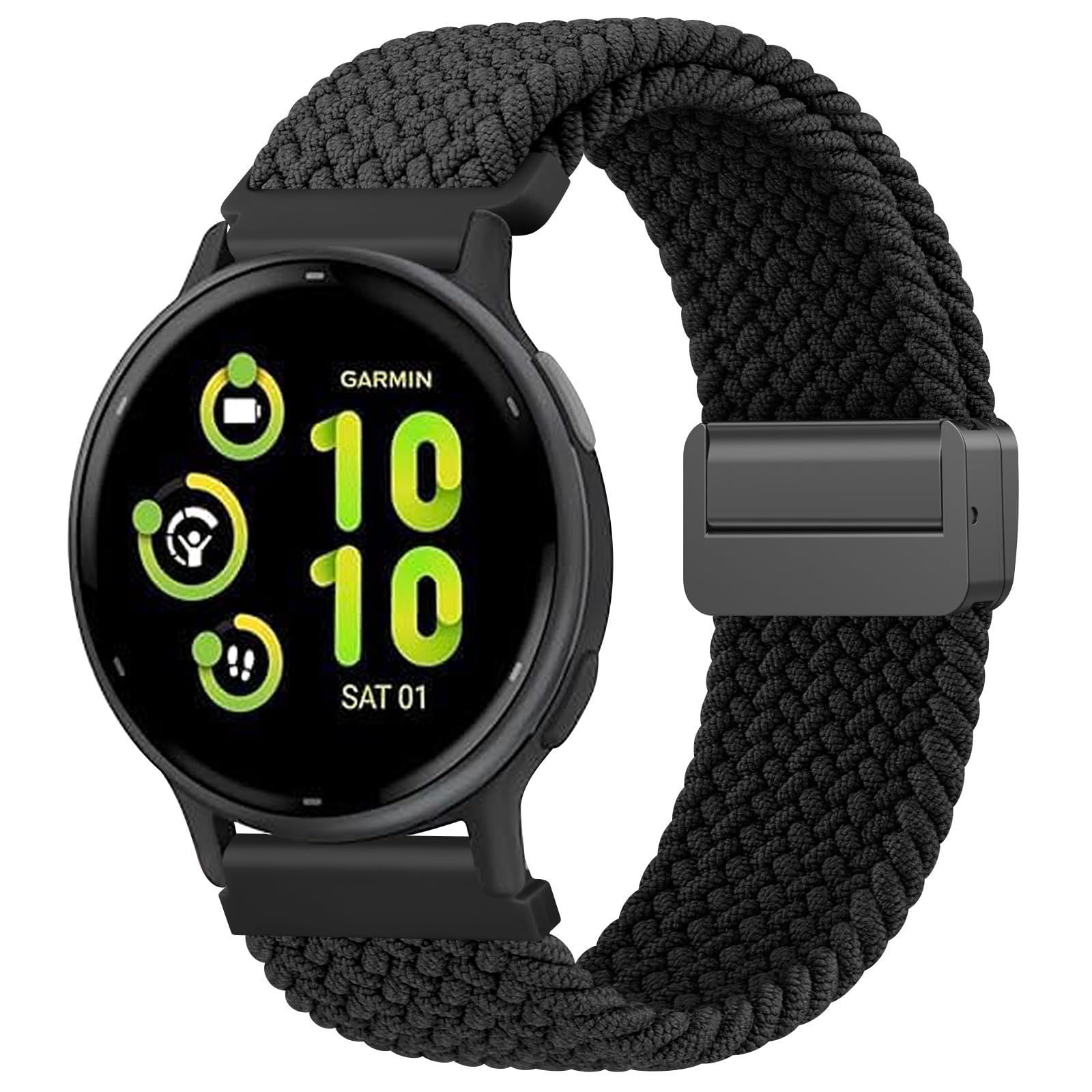Strectchy Strap for Garmin Vivoactive 5 / Vivoactive 3 Music/Venu Sq/Venu Sq 2 Music/Vivomove Sport/Vivomove Trend, Nylon Sports Replacement Band (Black)