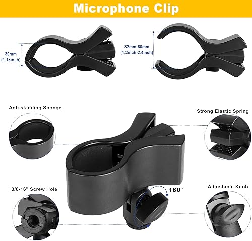 Miniatura 4 de Soporte de brazo de micrófono de 23.6 pulgadas23.6 in de cuello de cisne, soporte de pared para brazo de micrófono, clip de micrófono de base de