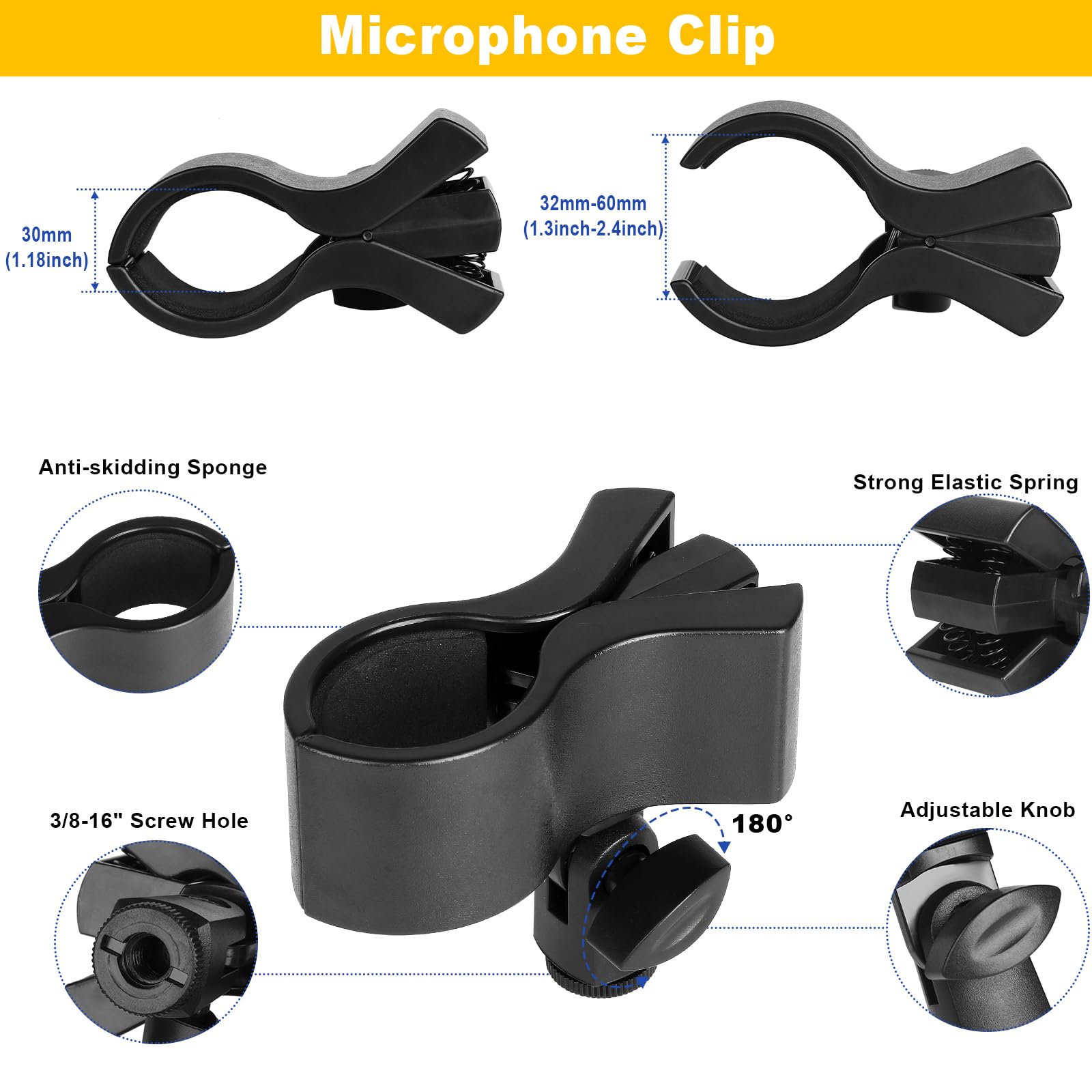 Mippko Soporte de micrófono de cuello de cisne, brazo ajustable flexible de 19.7 pulgadas, clip de micrófono de 3/8 a 16 a 5/8 pulgadas-27, compatible con Shure/Fifine / AT2020 / Pyle/Blue