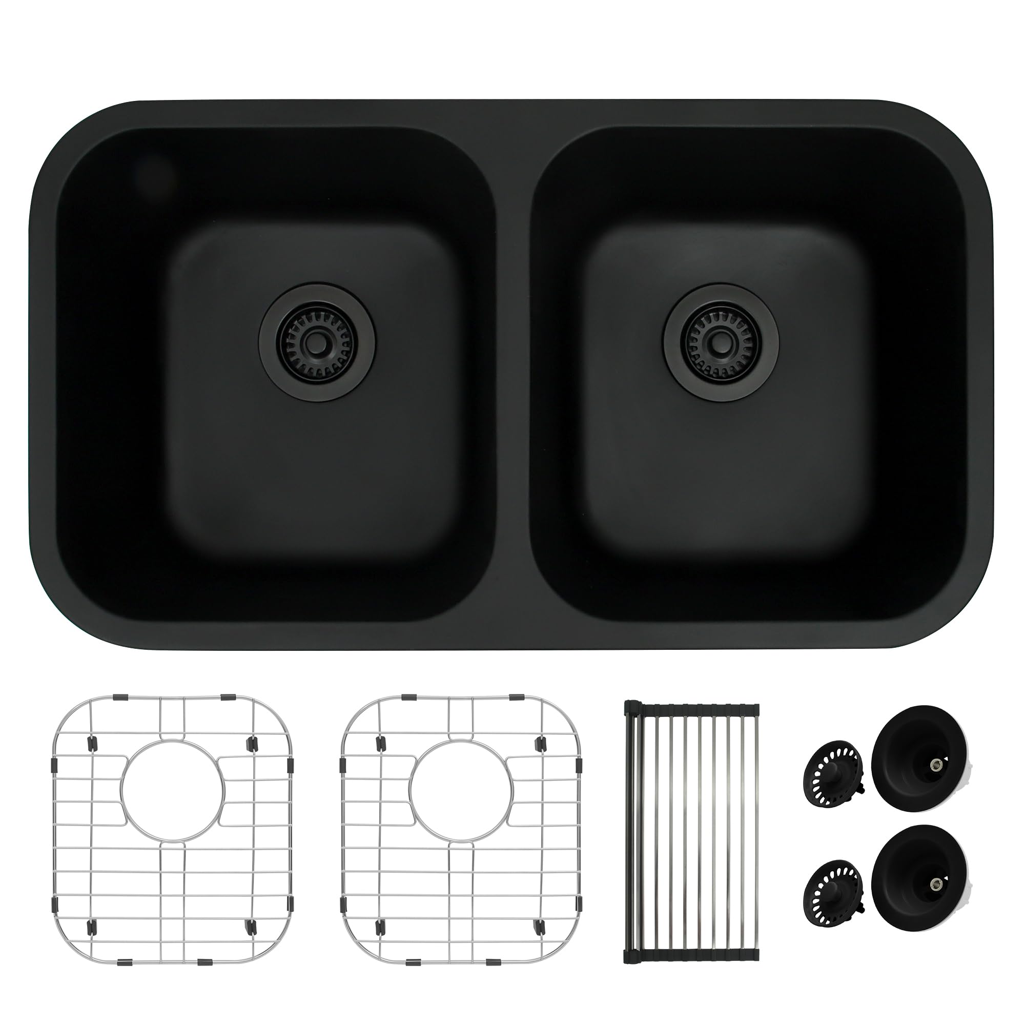 Zeesink Kitchen Sink 32 X 18 inch,Black Kitchen Sink,Double Bowl Kitchen Sink,Undermount Kitchen Sinks Double Bowl,Black Granite Composite Sink