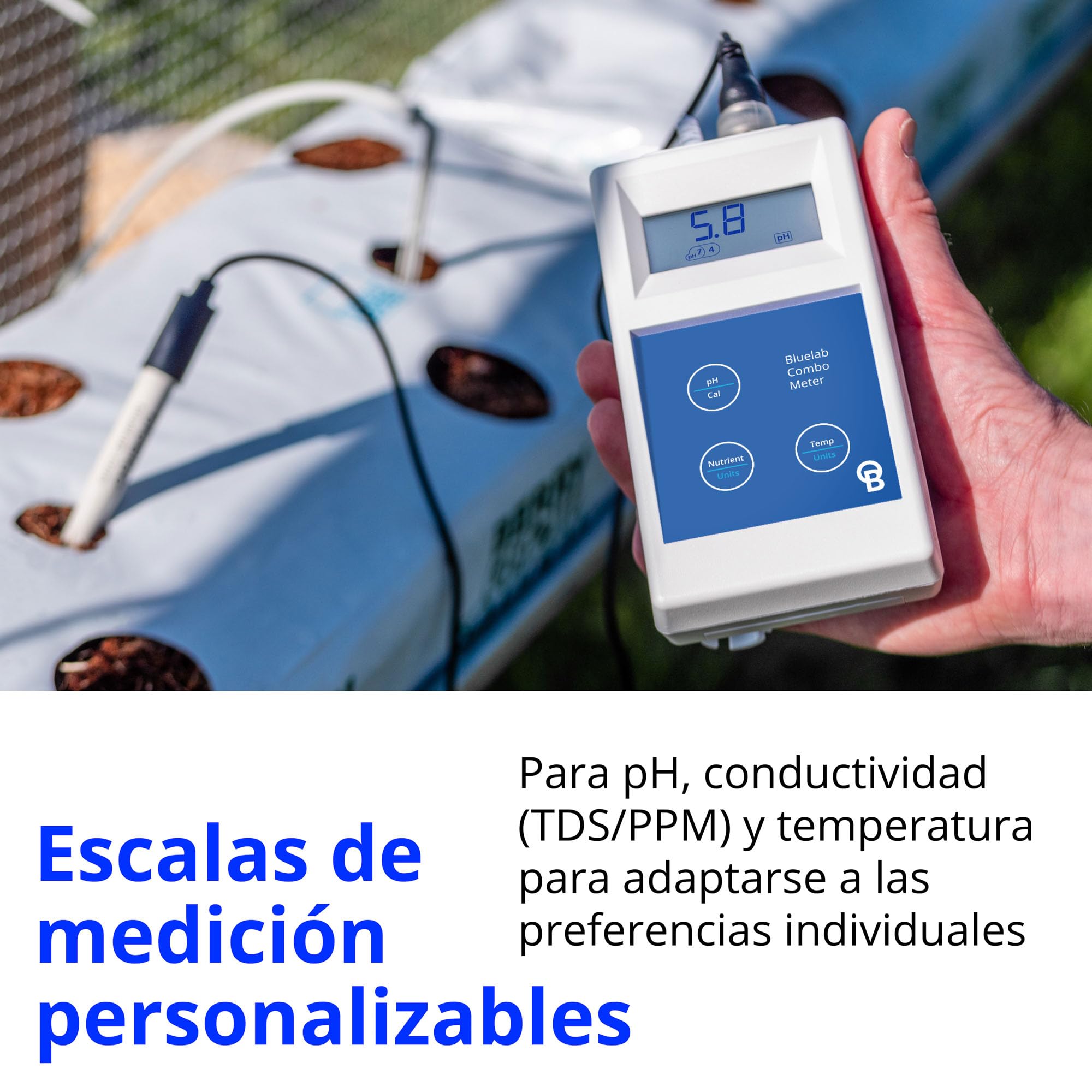 Bluelab METCOMPLUS Combo Meter Plus - Medidor de plantas y agua para probar pH, temperatura y EC (TDS) directamente en el suelo, sistema hidropónico, caja de cultivo al aire libre y jardín interior