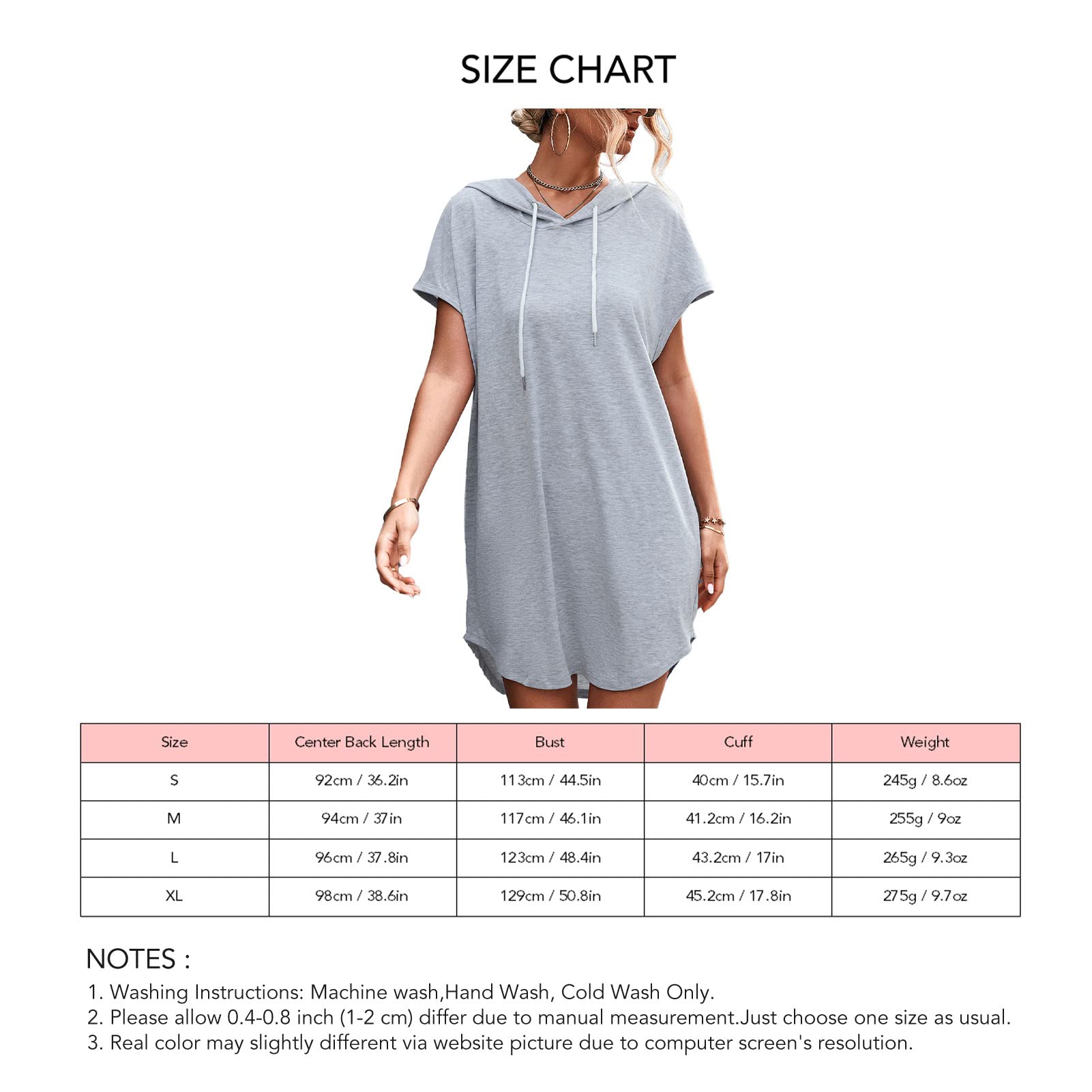 Robe Sweat Pull Robe D'été pour Femmes Robe à Capuche été Décontracté Uni Robe de Sueur Lâche Sweat à Capuche à Manches Courtes Sweat à Cordon de Serrage(S-Gris)