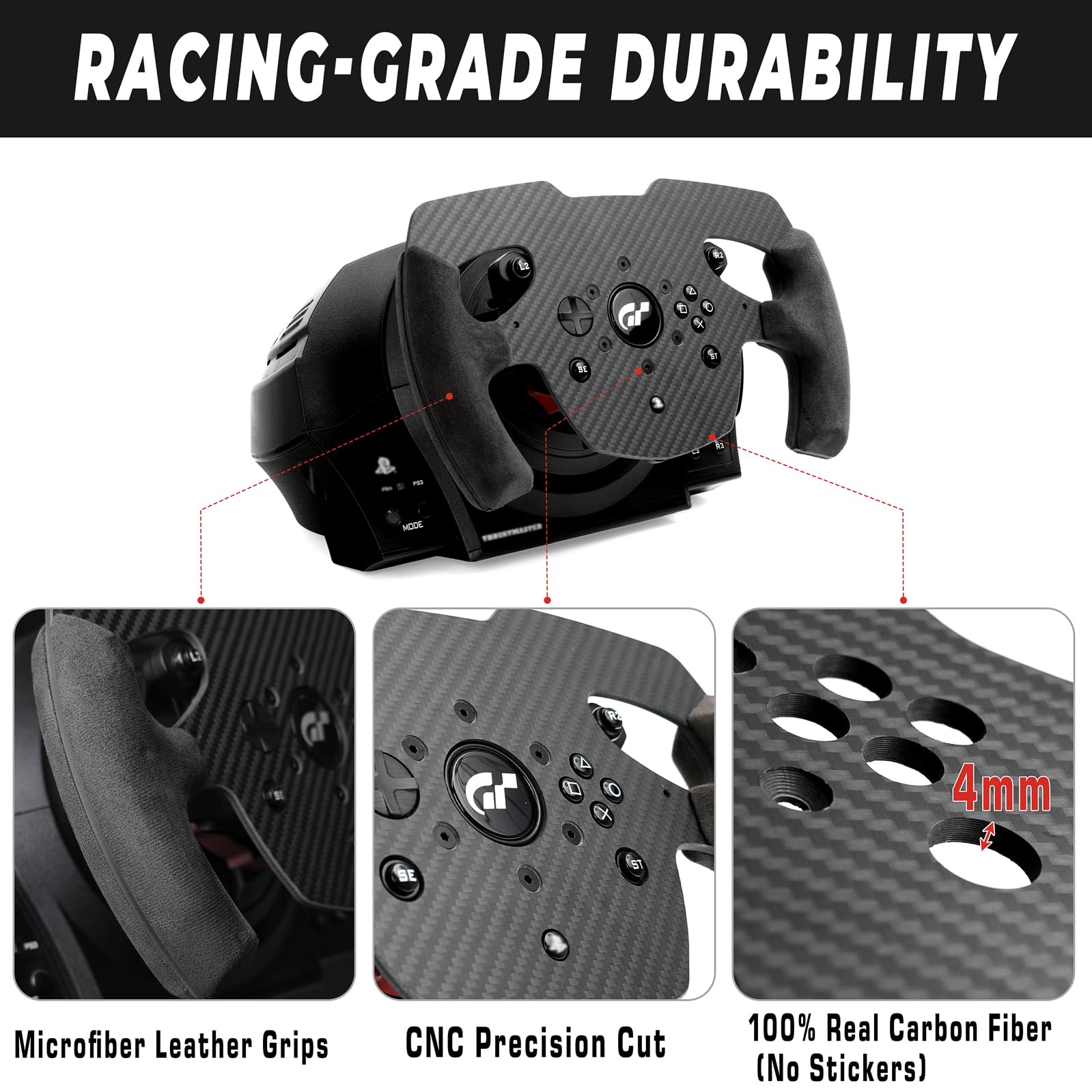sciuU Roue de Volant Fibre Carbone compatible avec Thrustmaster T300 RS/GT