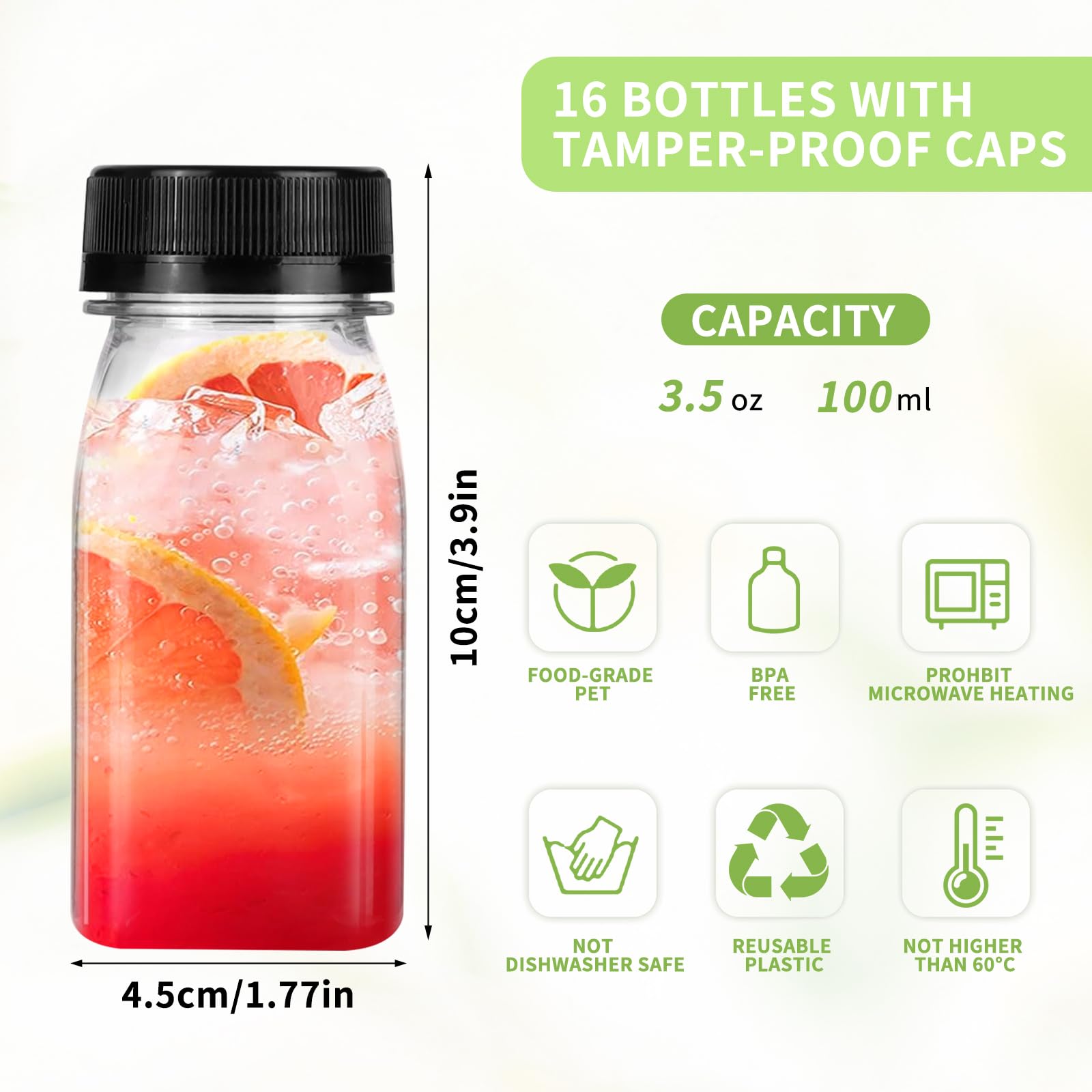 winbest 12 sztuk plastikowych butelek do shotów 120 ml, z naklejkami wielokrotnego użytku, 120 ml, do napełniania napojów i smoothies