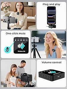 MENERESAS 3-in-1 Microphone for iPhone: Wireless Lavalier Microphone for Camera & Android - Mini Mic - 328ft Transmission & 20H Battery Life - Vlogging with AI Noise Reduction-Space Grey