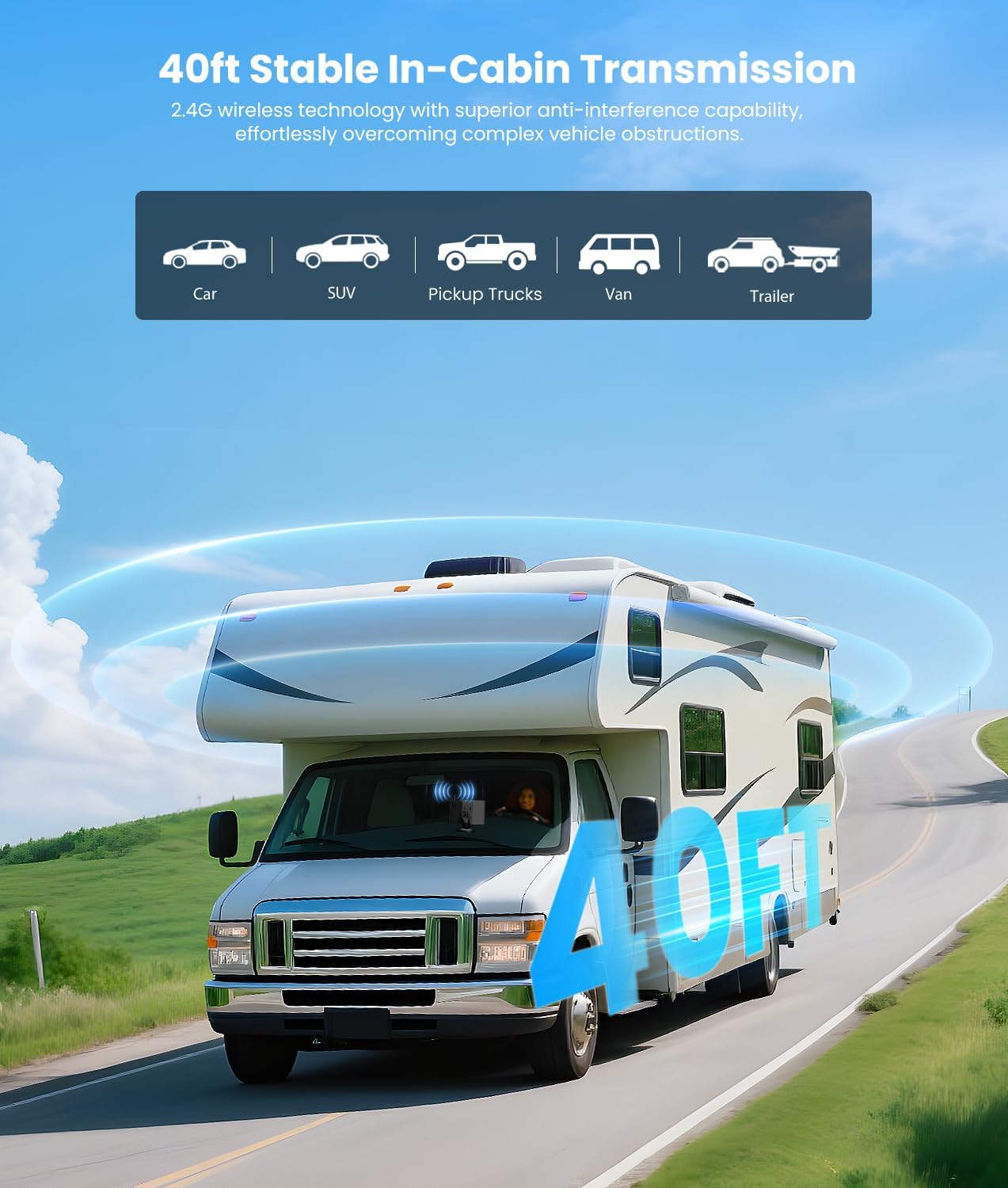 AUTO-VOX Solar Wireless Backup Camera:3 Mins DIY Installation & Upgraded 5" HD 1080P Anti-Glare Monitor, Reliable Signal for a Clear View, IP69K Waterproof Back up Camera for Car, Van, SUV, Truck