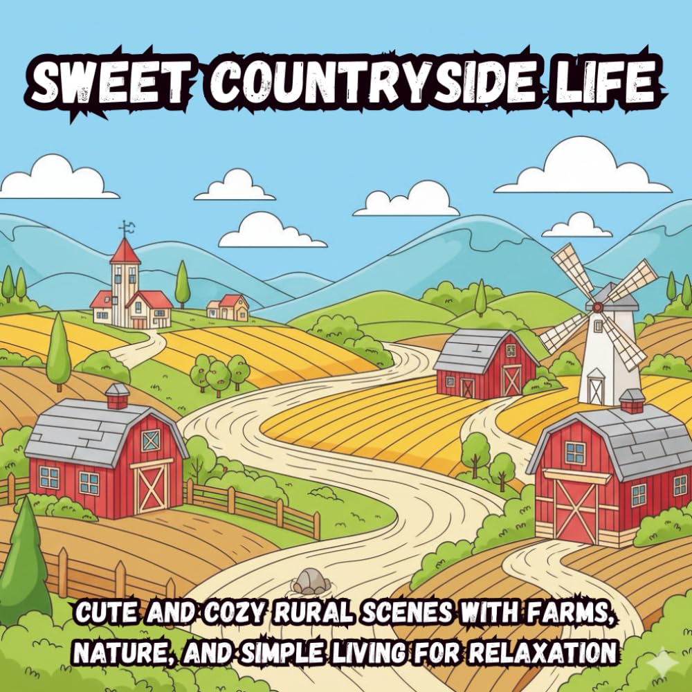 Sweet Countryside Life: Cute and Cozy Rural Scenes with Farms, Nature, and Simple Living for Relaxation (Coloring Book)