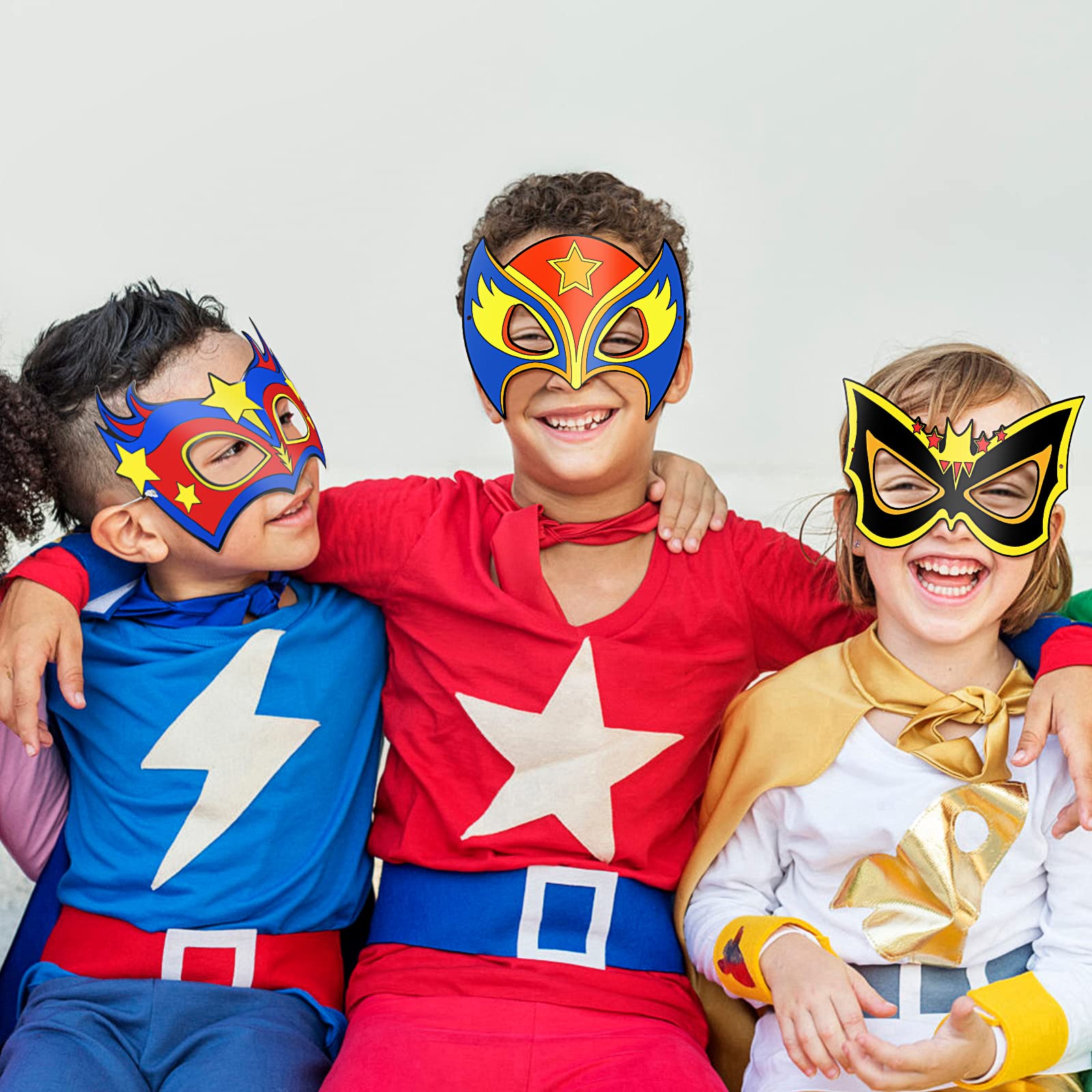 Hifot 9 szt. DIY maski superbohaterów na imprezę dla dzieci: biała kartka papier artystyczny z elastyczną linką do cosplay, przebieranki, artykuły na przyjęcie urodzinowe