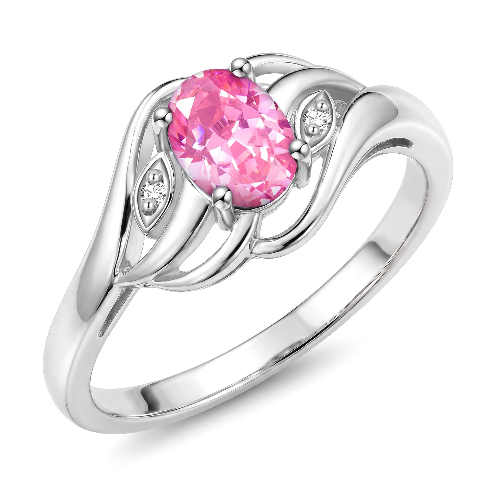 Rylos Ring featuring Classic Style, 6X4MM Birthstone Gemstone, &amp; Diamonds - Elegant Jewelry for Women in Sterling Silver, Sizes 5-10