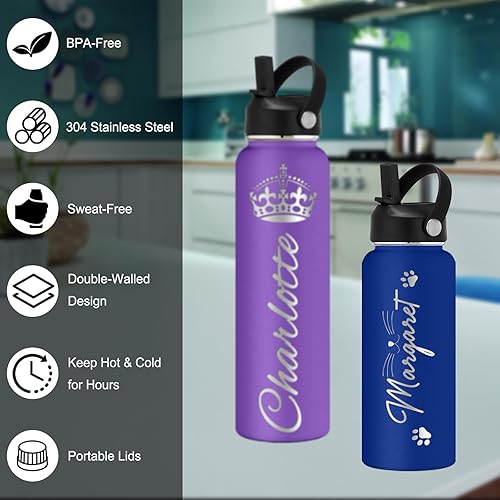 Miniatura 3 de Botellas de agua personalizadas a granel, botella aislada de acero inoxidable con popote grabado con el nombre del logotipo para la escuela,