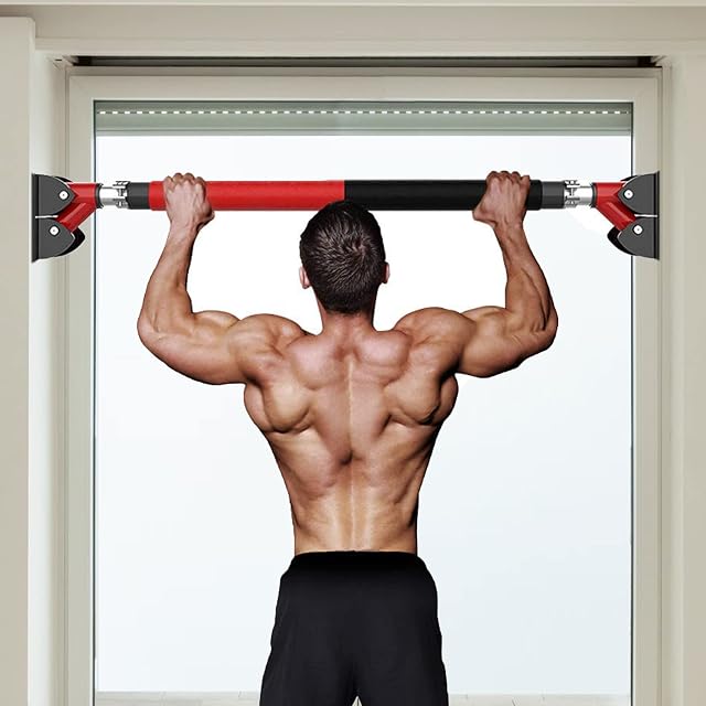 Pull Up Bar, Door Frame Chin Up Bar Doorway Upper Body Workout Bar No Screw Installation with Safety Locking Catch for Home Gym Fitness Exercise Bar,Adjustable Width 68-93cm