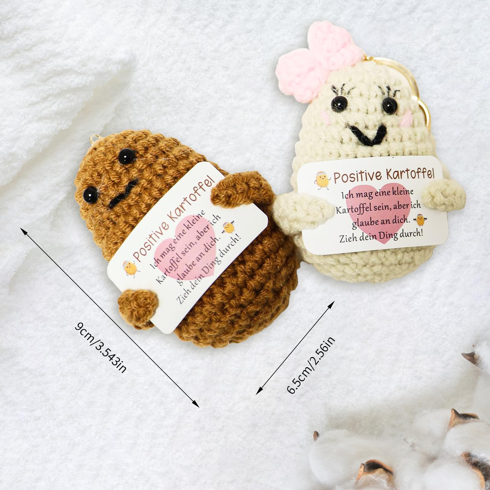 2 Stück Positive Kartoffelpuppen Aus Wolle – 7,6 Cm, Süß & Motivierend, Mit Kärtchen