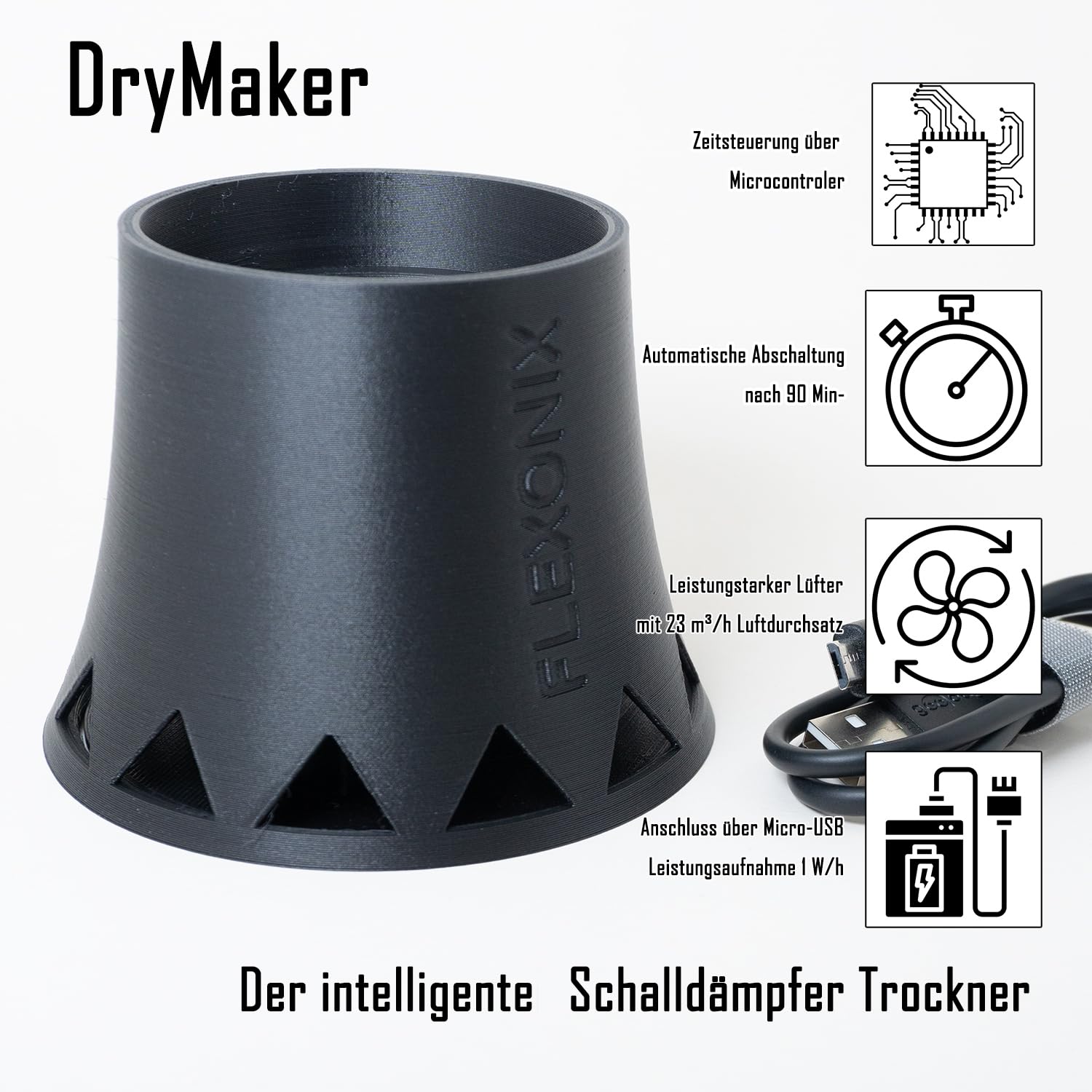 DryMaker Schalldämpfertrockner elektronisches Trocknungsgerät mit automatischer Abschaltung kugelgelagerter Lüfter Made in Germany