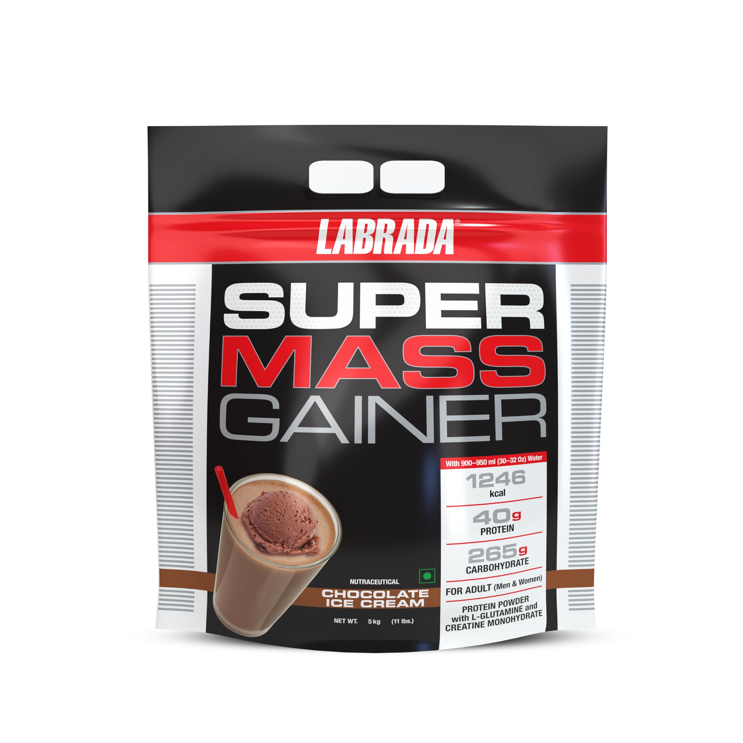 Labrada Super Mass Gainer 5kg | High-Calorie Protein Powder for Muscle Growth & Recovery |1234 Calories | 40g Protein | 265g Carbs | 3g Creatine | 500mg Glutamine, 3000gm (5 Kg,Chocolate Ice Cream)