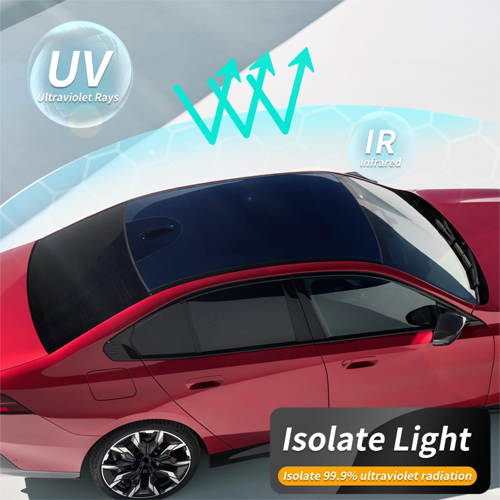 für BMW 5Series G60 2024 8.5mil TPU PPF Solar Fenstertönung für Autodach Oberlicht Vorgeschnittene Selbstklebende Transparent Lackschutzfolie Zubehör Eisblau 2Stück