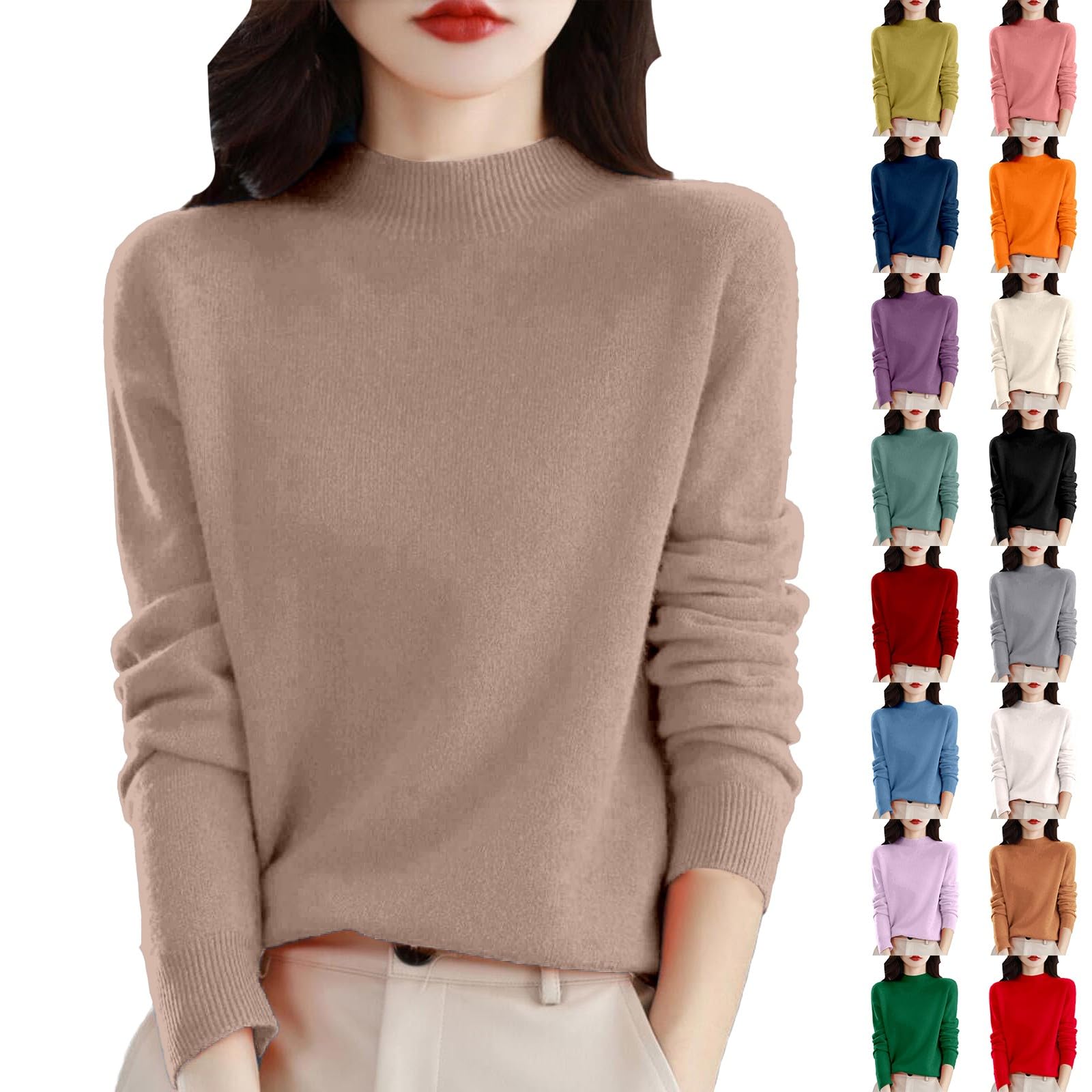 Cashmere Sweaters for Women Cozy Mock Neck Sweater Loose Soft Knitted Sweaters Pullovers Cute Long Sleeve Tops