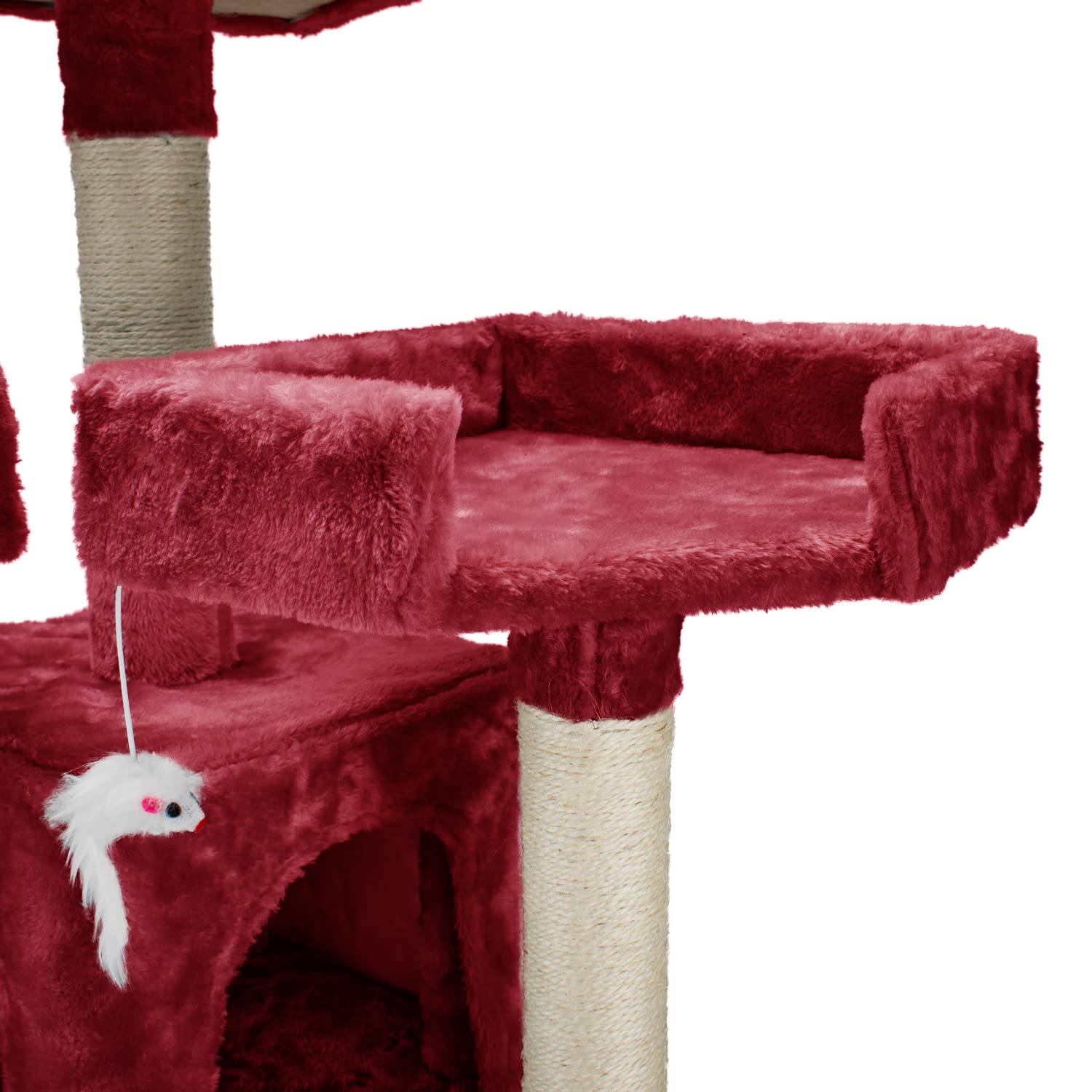 AQPET Tiragraffi XXL 170cm per Gatti con Cuccia, Albero Gioco Multifunzionale e Parco Giochi Completo, colore Rosso