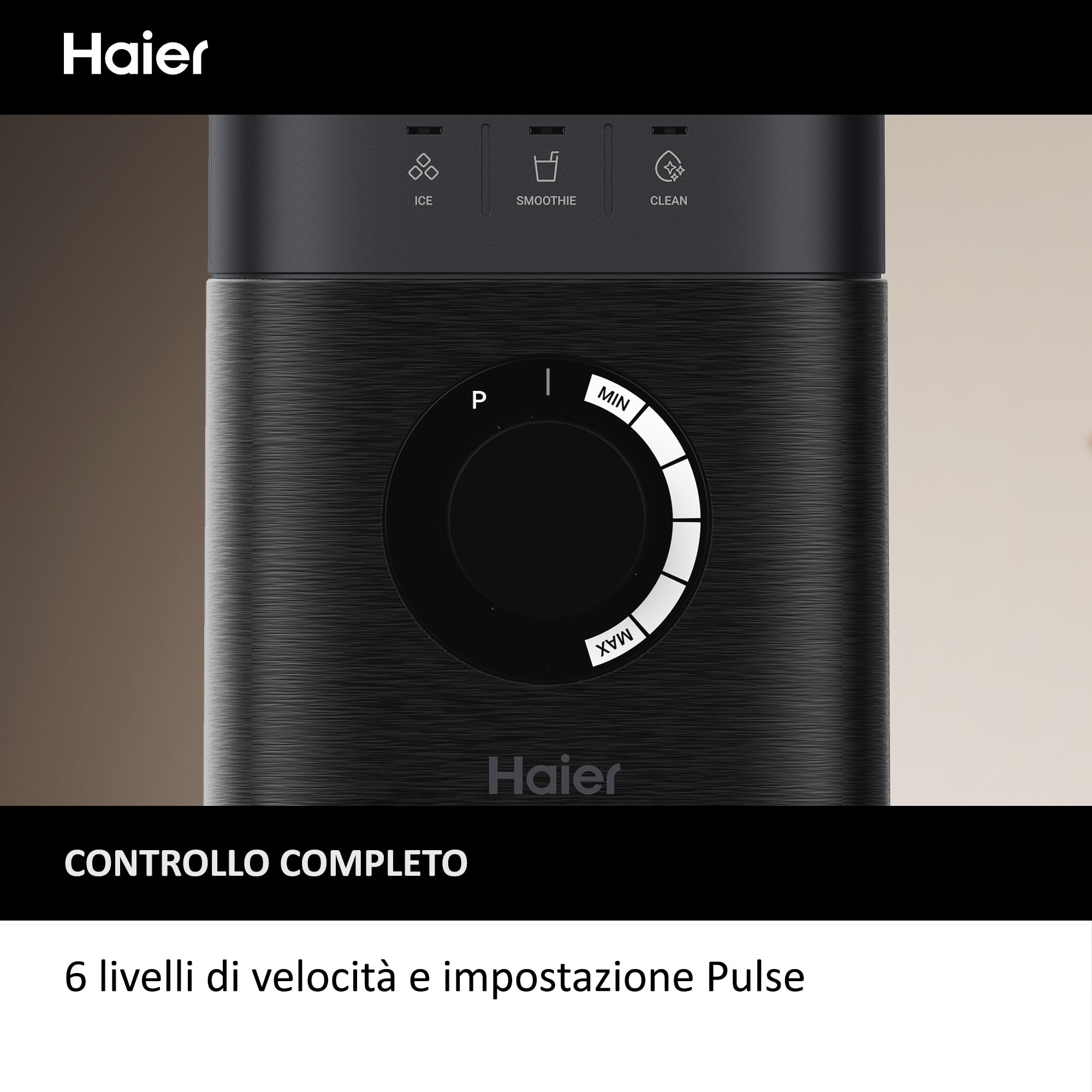 Haier Frullatore I-Master Serie 5, Funzione Ice Crush, Smoothie, 5 velocità variabili, pulizia automatica, caraffa in vetro da 1,7 L, Personal Jug 0,6 1200 W [Nero]