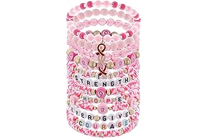 Breast Cancer Awareness Bracelets Silicone Pyramid Clay Beads Stackable Handmade Rainbow Bracelets Set