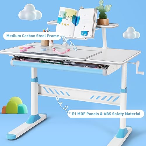 Miniatura 21 de COSVALVE Escritorio ajustable para niños con cajón, mesa de estudio ergonómica multifunción de 39 pulgadas de ancho con estante, escritorio