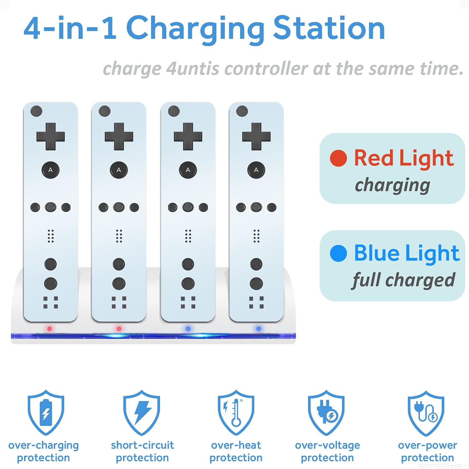 Replacement for Wii and Wii U Remote Controller, 4-Port Wii Charging Station Dock with 4 Packs 2800mAh Rechargeable Batteries : Video Games