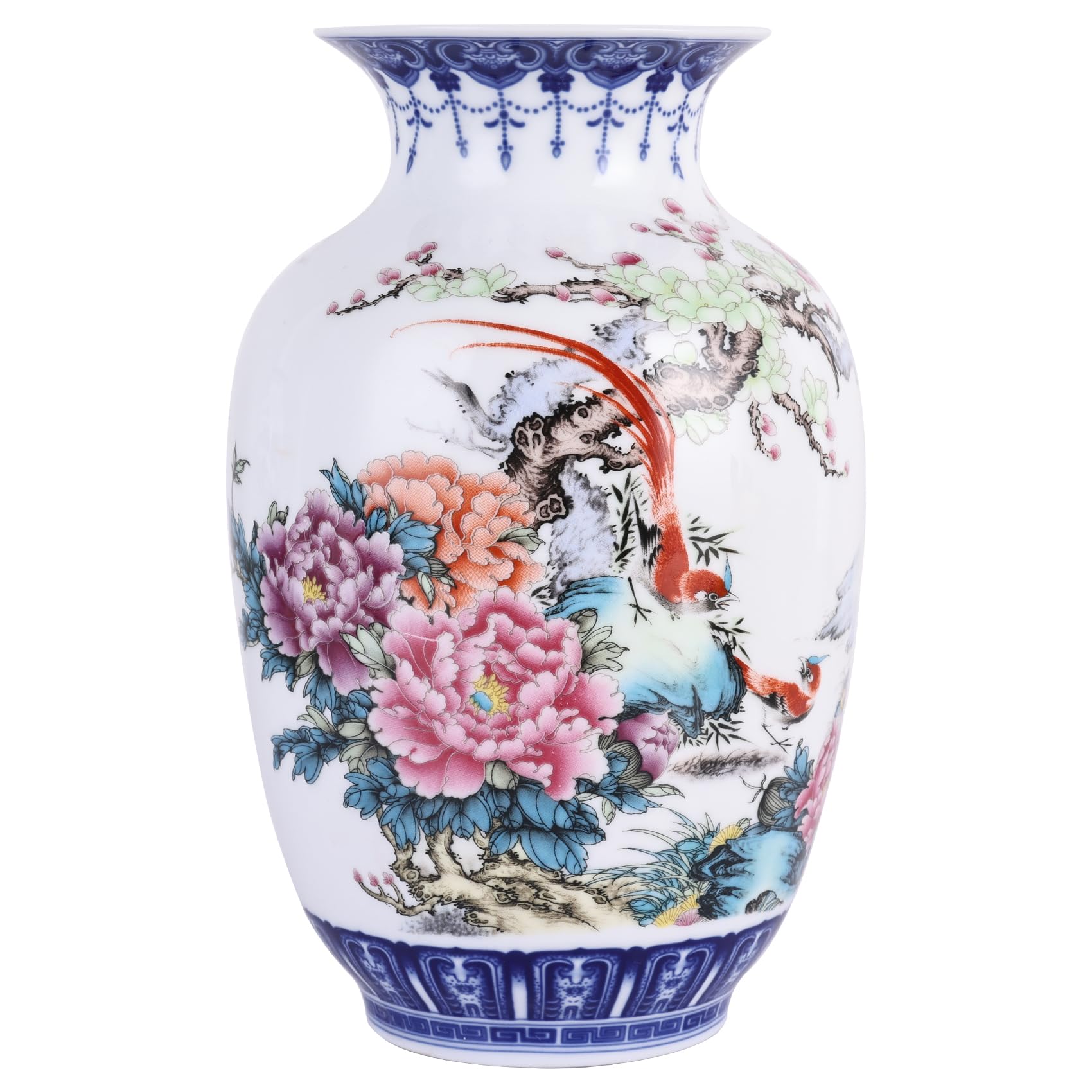Handgefertigte blaue und weiße Porzellanvasen mit dünnem Körper, traditionelle, chinesische Chinoiserie, dünnwandig, Wintermelone, breite Öffnung, perfekt für Heimdekoration, Schreibtisch und