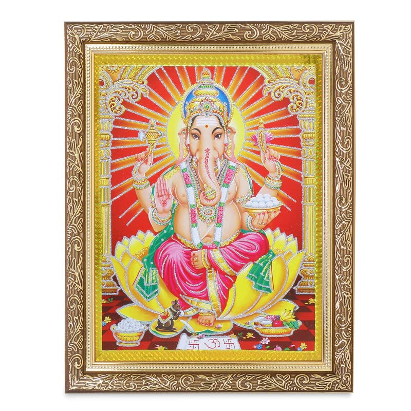 Cadre doré avec photo vintage Ganeshji Zari, art mural indien de prestige