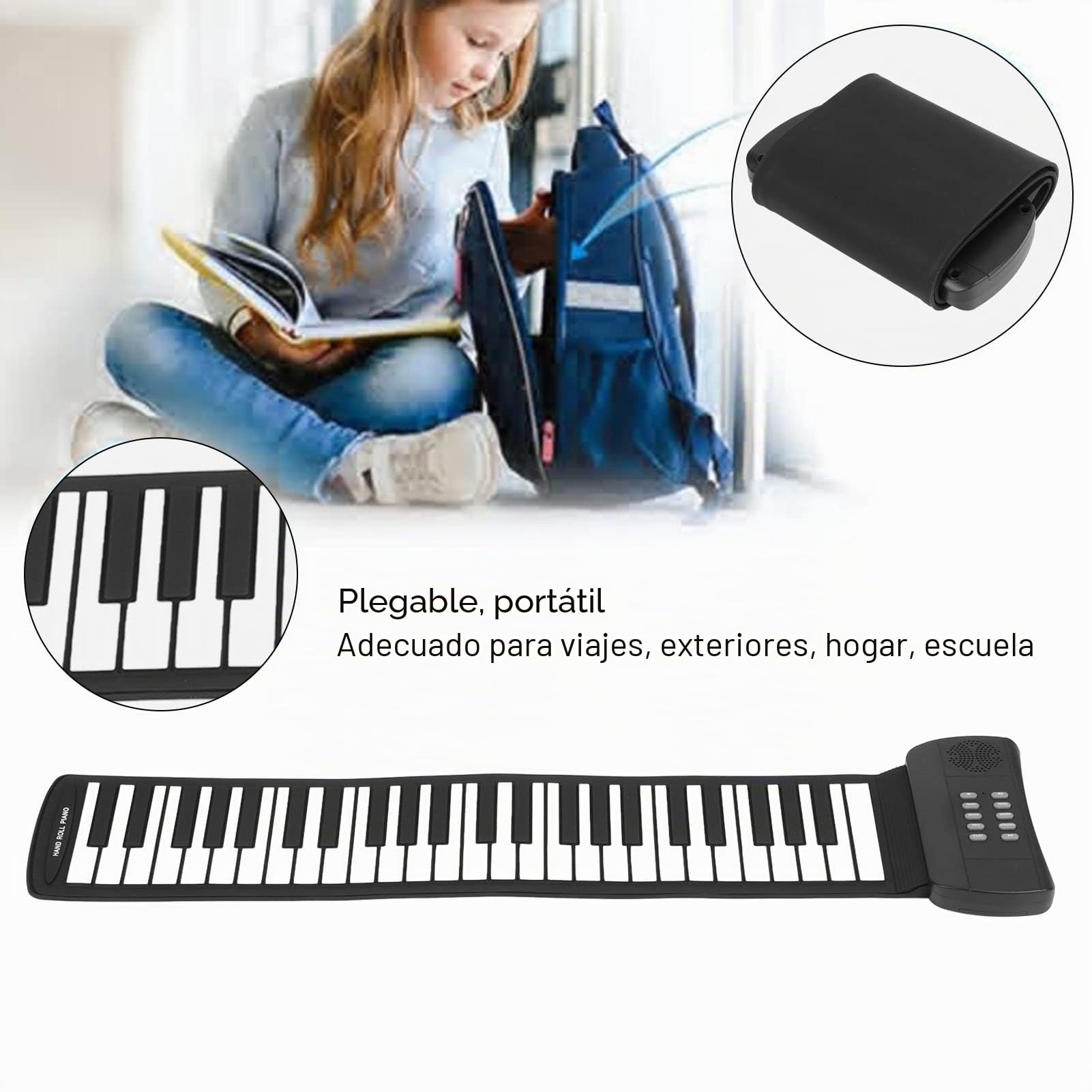 VBESTLIFE Piano Enrollable, Piano Electrónico Portátil de 49 Teclas, Piano Electrónico de Mano con Sonido Envolvente 4D USB, para Principiantes Regalos para Adultos(PM49)