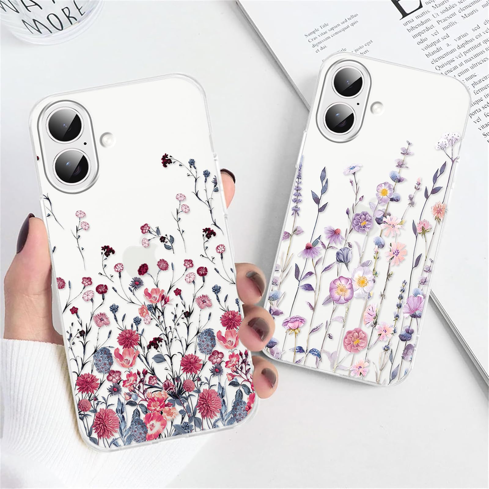 ChoosEU Trasparente Custodia per Samsung Galaxy A16 5G / 4G Sottile TPU Silicone Cover Disegni Colorate Fiore Fiori Motivo per Ragazza Donne Antiurto Protettiva Case Morbido Custodie - Rose Blanc